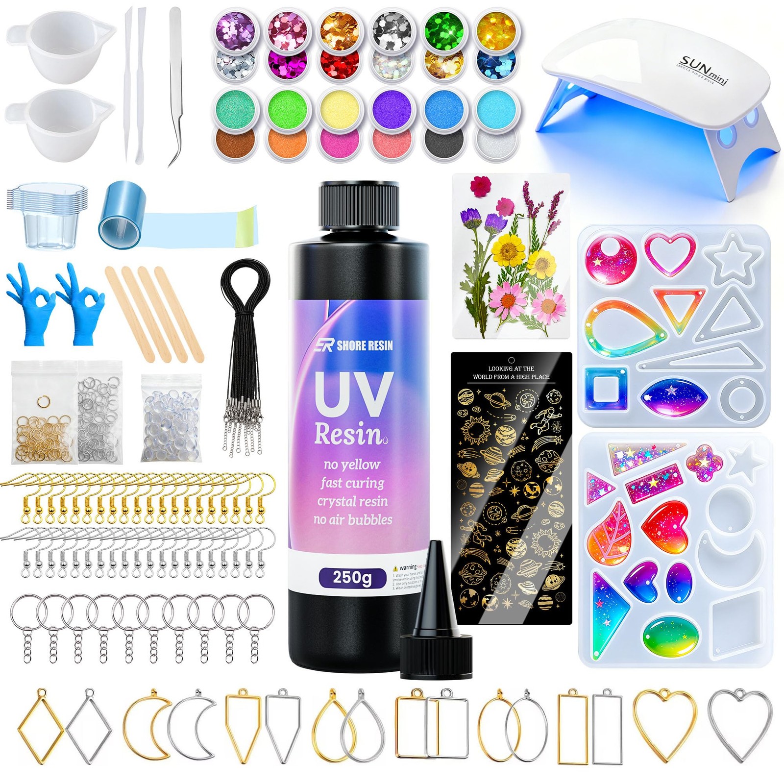 250g UV Resin Kit with Light, Jewelry Starter Set