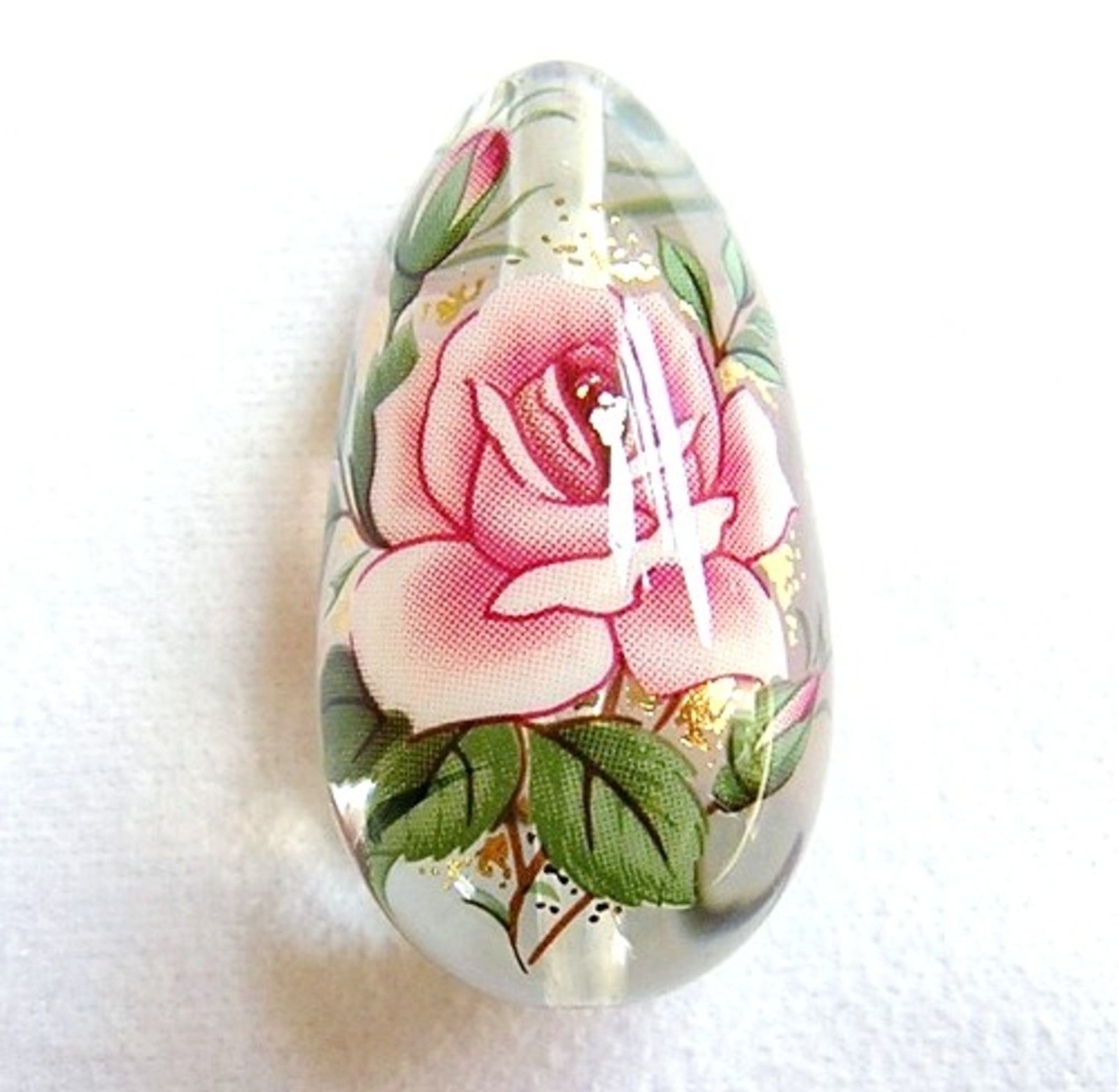 Lovely Japanese Tensha Drop Focal Bead Large Pink Rose Clear 30x16mm