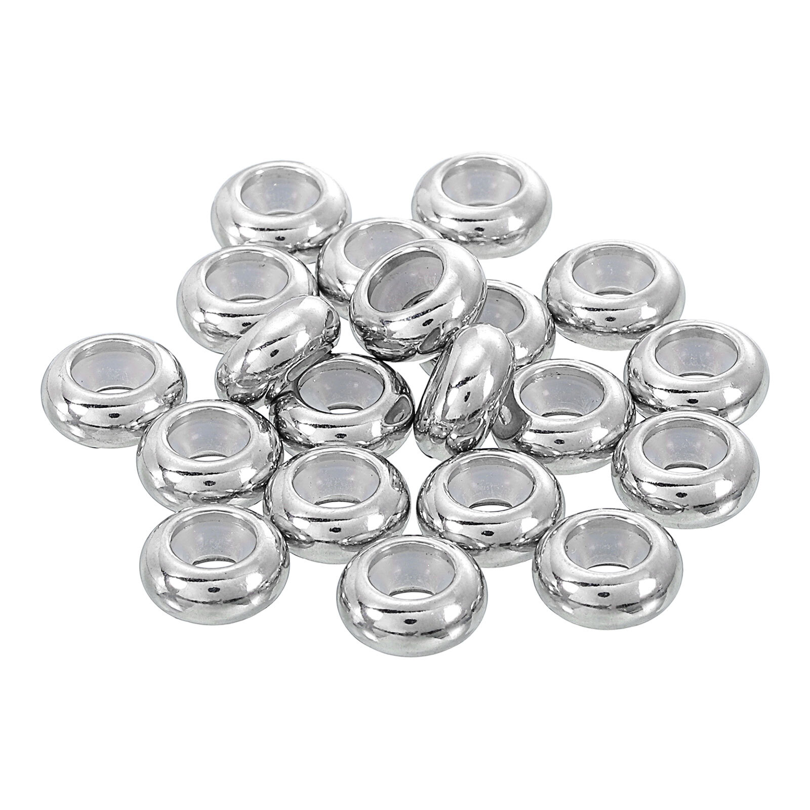 20pcs 10mm*3mm Insert Rubber Stopper Position Spacer Beads, Silver