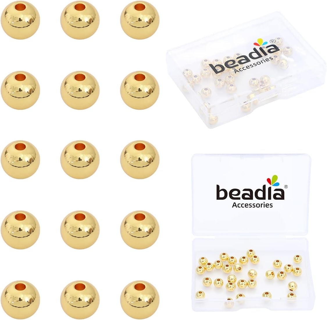 14K Gold Plated round Spacer Beads 6Mm 30Pcs for Jewelry Making Findings