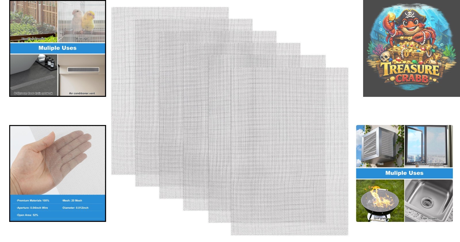 Versatile 6-Pack Stainless Steel Mesh Screens (11.8×8.2 in) for Home Projects