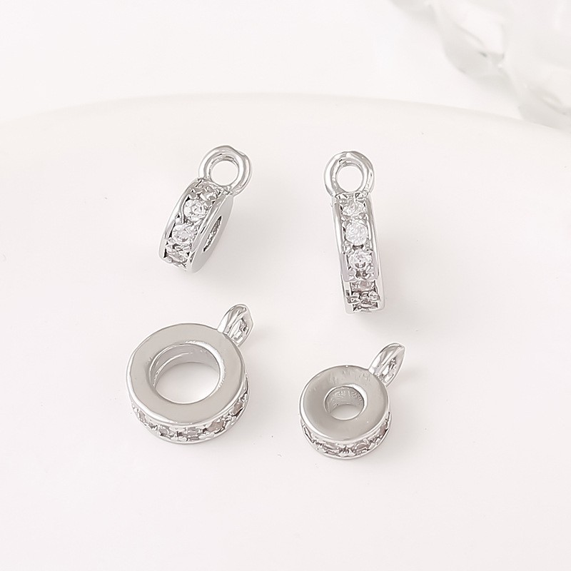 4PCS Rhodium Plated Bail Connector, CZ Pave Charm 6mm/8mm