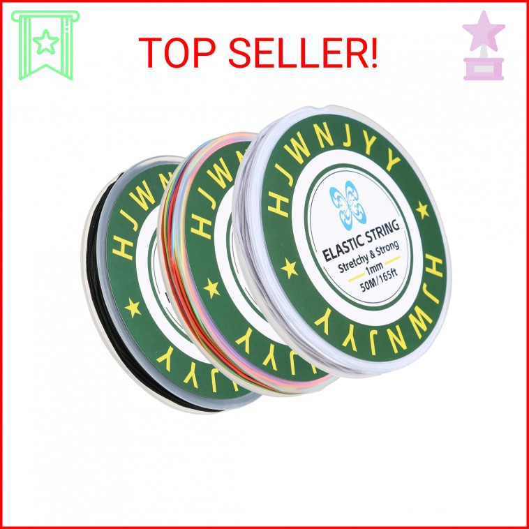 HJWNJYY Elastic String for Bracelets, 3 Rolls 495 Feet 1.0mm Sturdy Stretchy Str