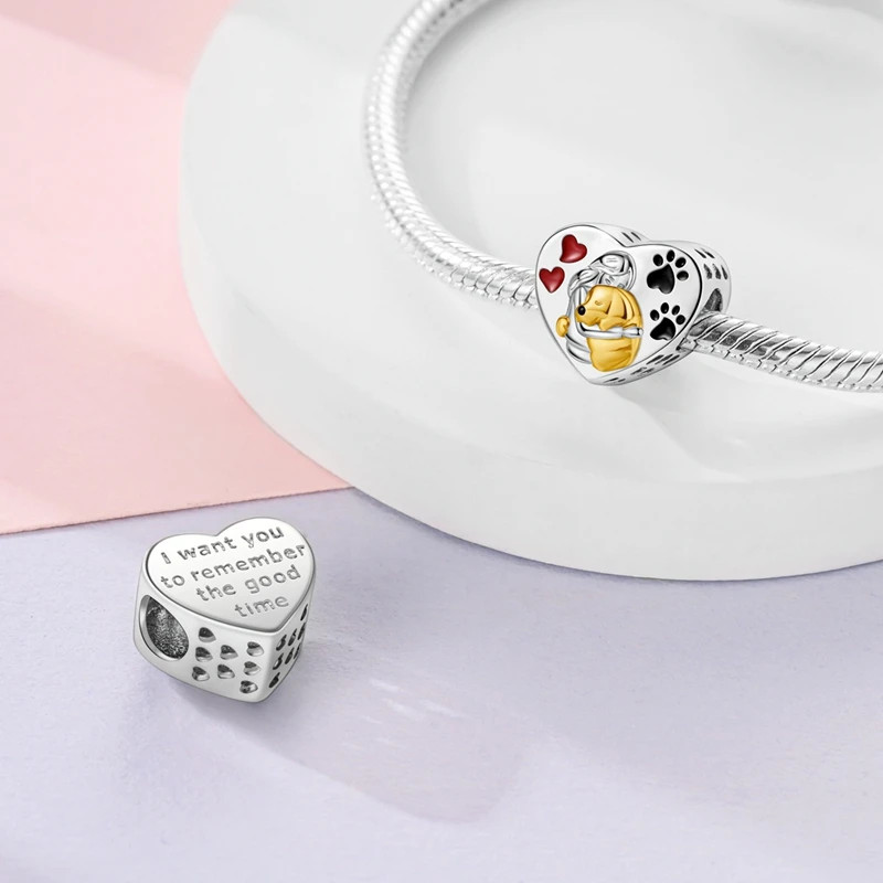 925 Sterling Silver Charm Beads Family Sister Love Heart Pendant DIY Bracelet