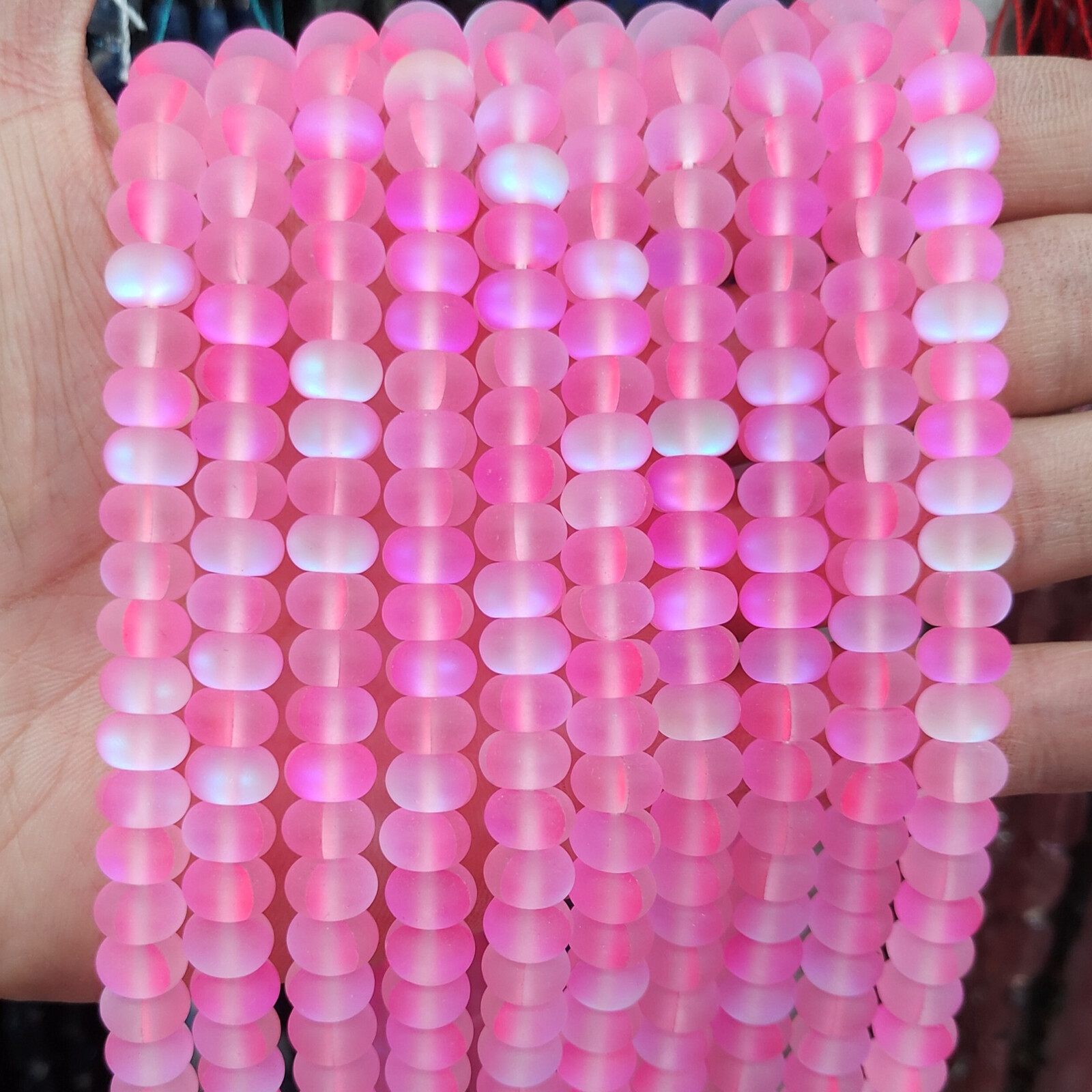 4x6mm/5x8mm Multicolour Frosted Mystic Aura Quartz Matte Rondelle Spacer Beads