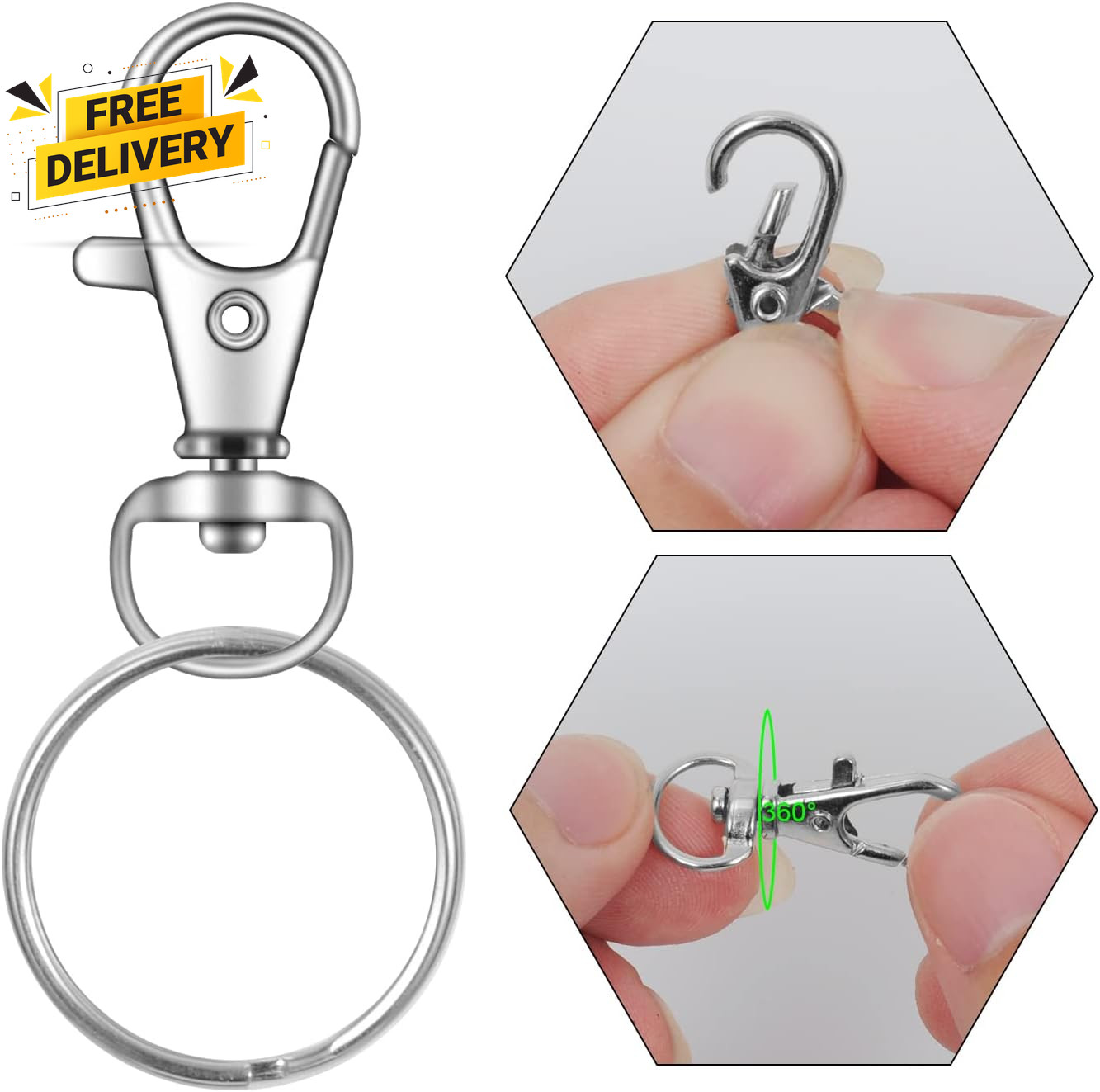 70PCS Swivel Snap Hooks with Key Rings Metal Lobster Claw Clasp Keychain Rings