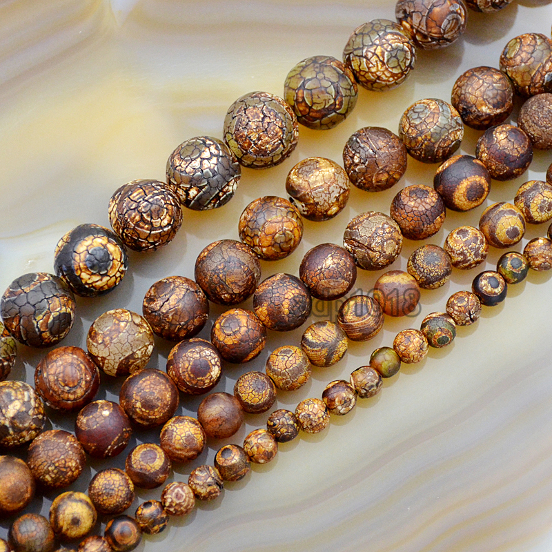 Frosted Matte Tibetan Mystical Old Agate Eye Round Beads 6,8,10,12,14mm 15inches