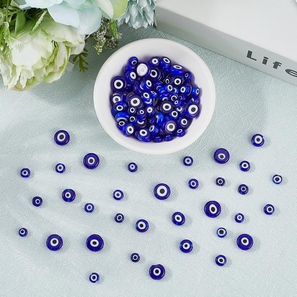 1 Box 3 Styles 6MM 8MM 10MM Dark Blue Evil Eye Lampwork Glass Beads with Holes A