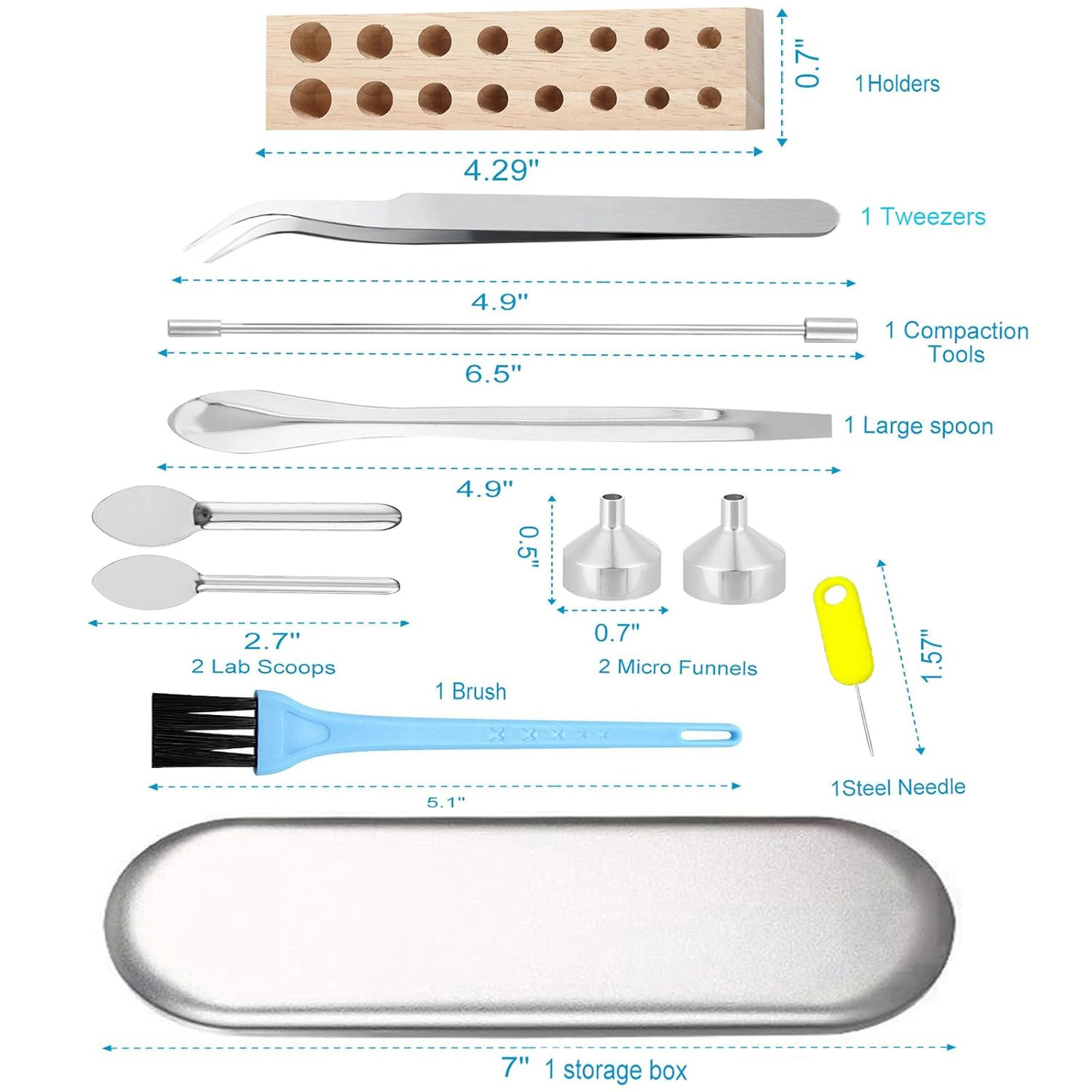 11 Pcs Filling Tools – Lab Short Stem Funnels, Making Holder, Tweezers&Tiny Spoo