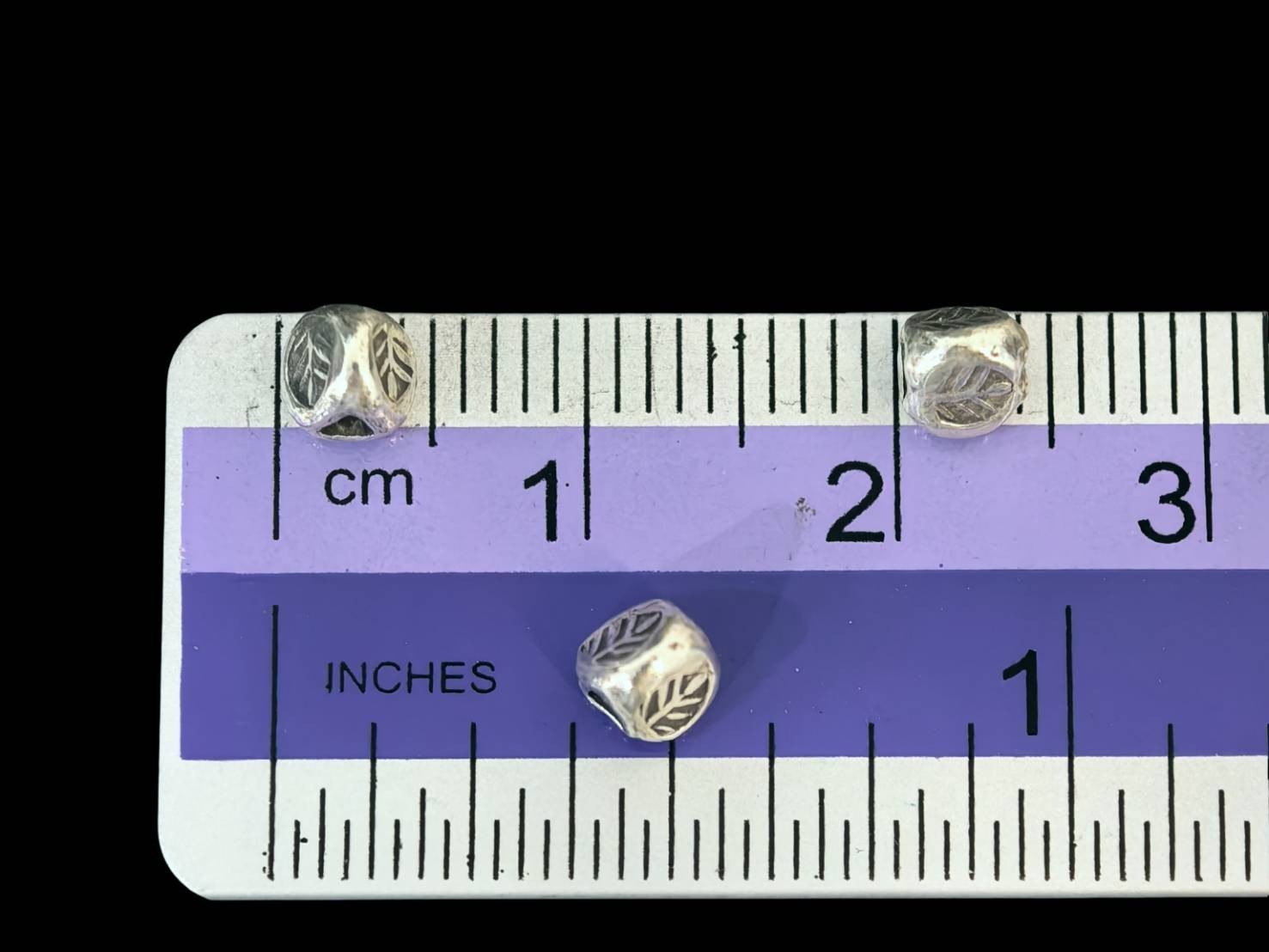 Silver beads Karen hill tribe handmade silver triangle leaf print bead