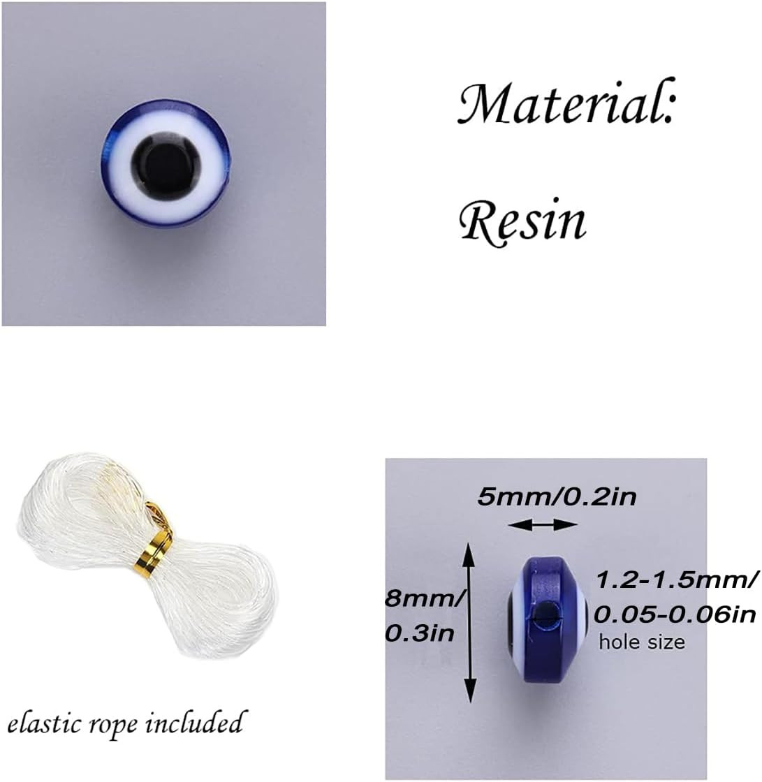 200 Pieces Flat Round Evil Eye Beads Handmade Resin Lampwork 8mm Charms Spacer B