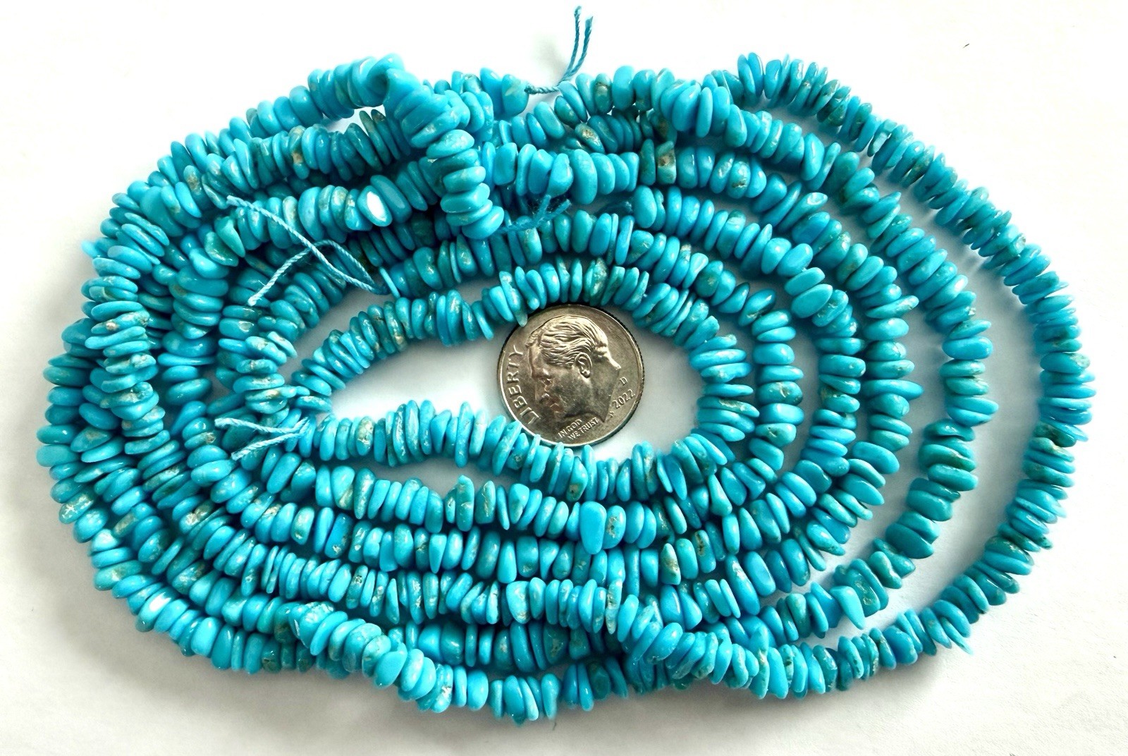 VINTAGE STOCK ARIZONA SLEEPING BEAUTY TURQUOISE BEADS 18” STRANDS 95 CARATS EACH