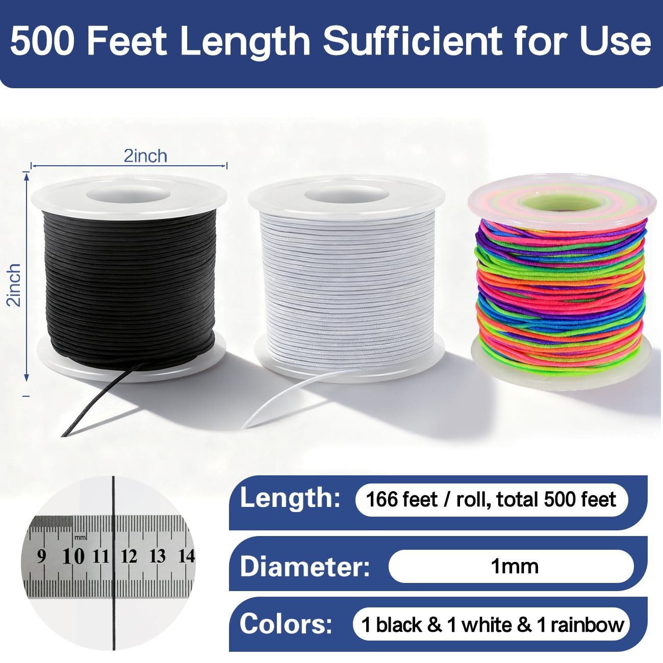 500 Feet Stretchy Bracelet String, 1mm Elastic String for Bracelets, White, B…