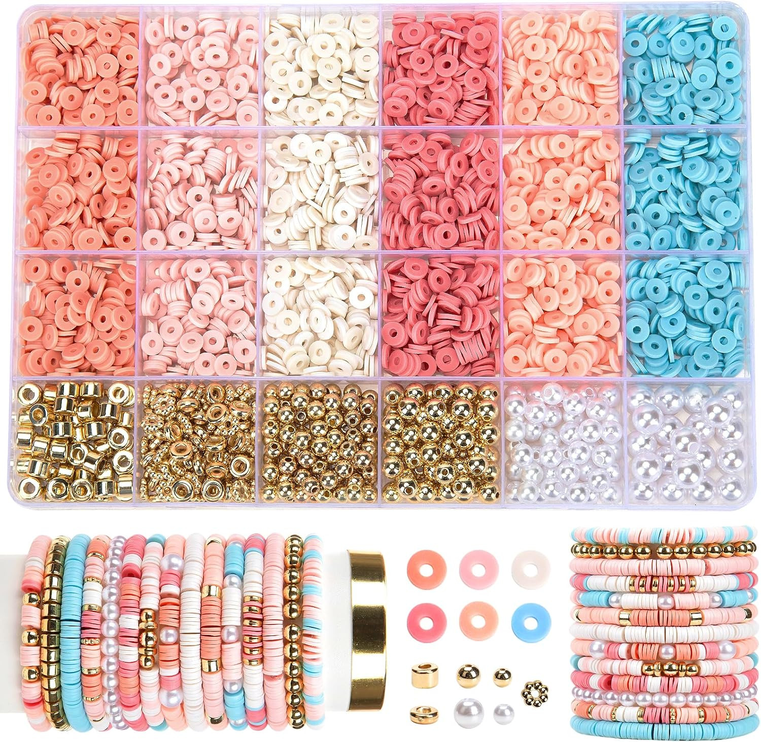 2350Pcs Pink Clay Beads for Bracelets Making | 6 Color Heishi Beads Polymer for