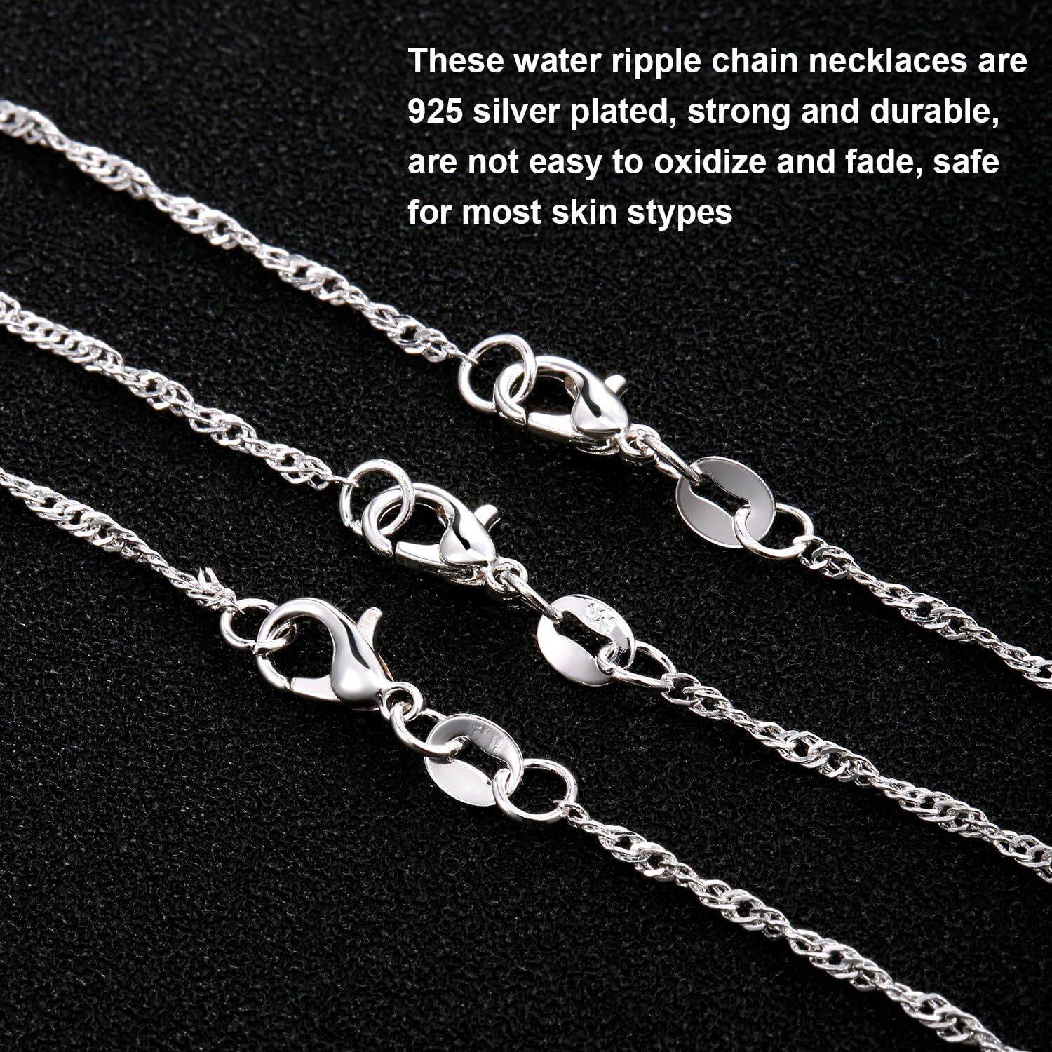 24PCS 925 Silver Plated Water Wave Chain Necklace for DIY Jewelry Making 1.5 Mm