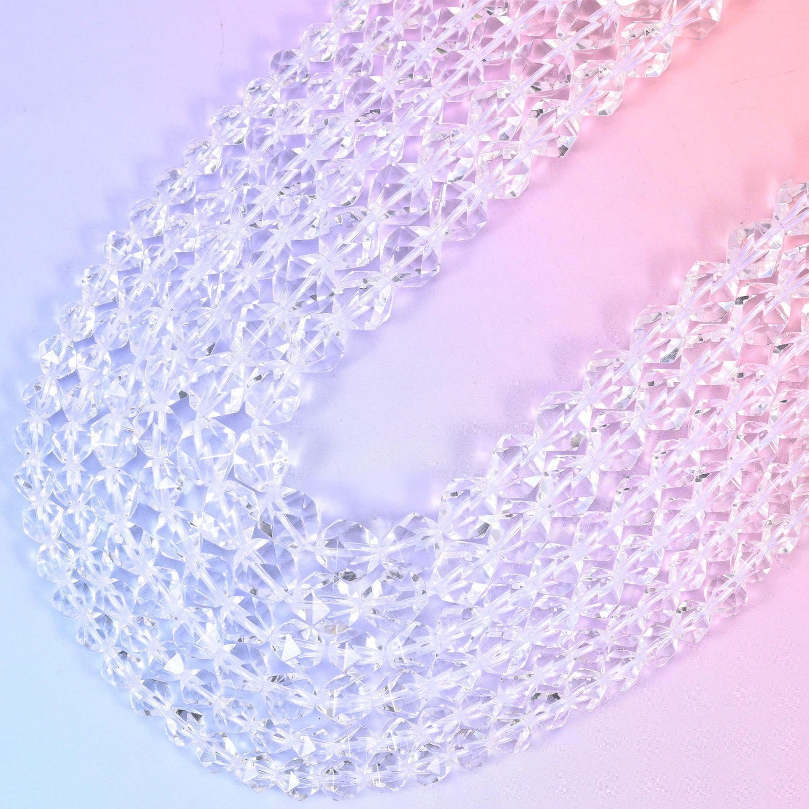Clear Quartz Diamond Star Cut Beads 6mm 8mm 10mm Jewelry Making 15.5 Inch Strand