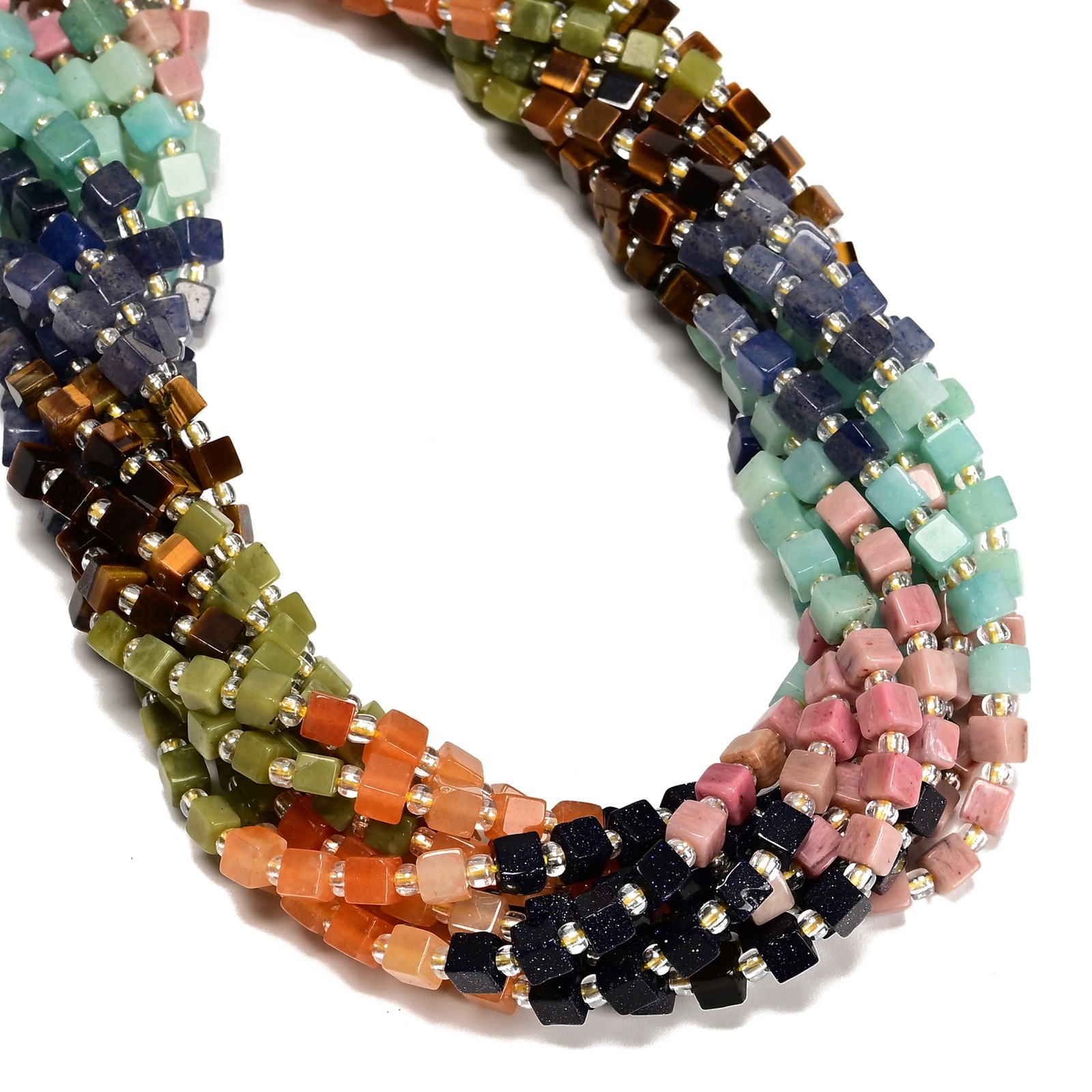 02 Multi-color Gemstone Smooth Cube Shape Beads Size 4mm 15″ Strand