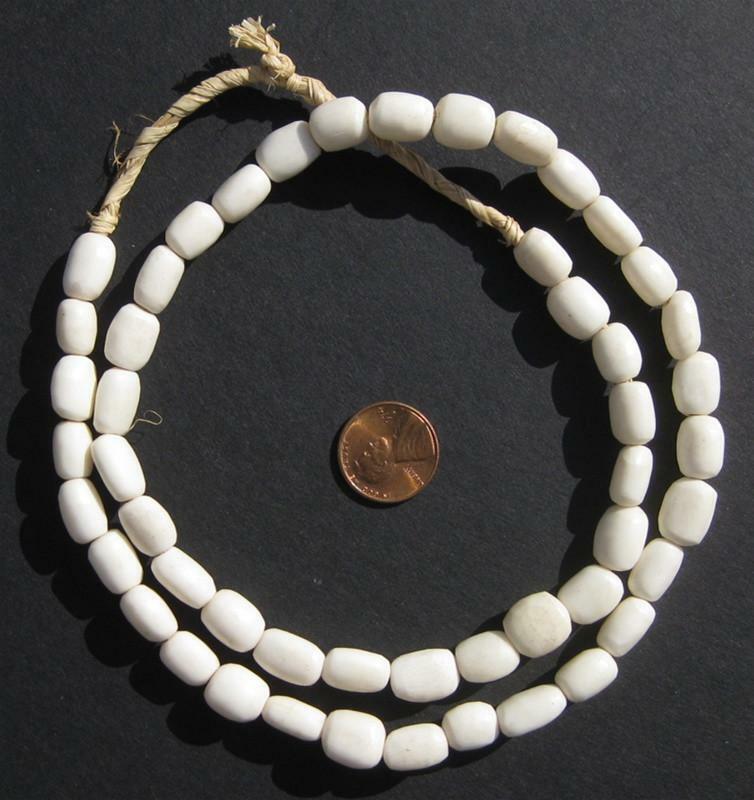 White Bone Beads Small 8mm Kenya African Cylinder 23 Inch Strand Handmade