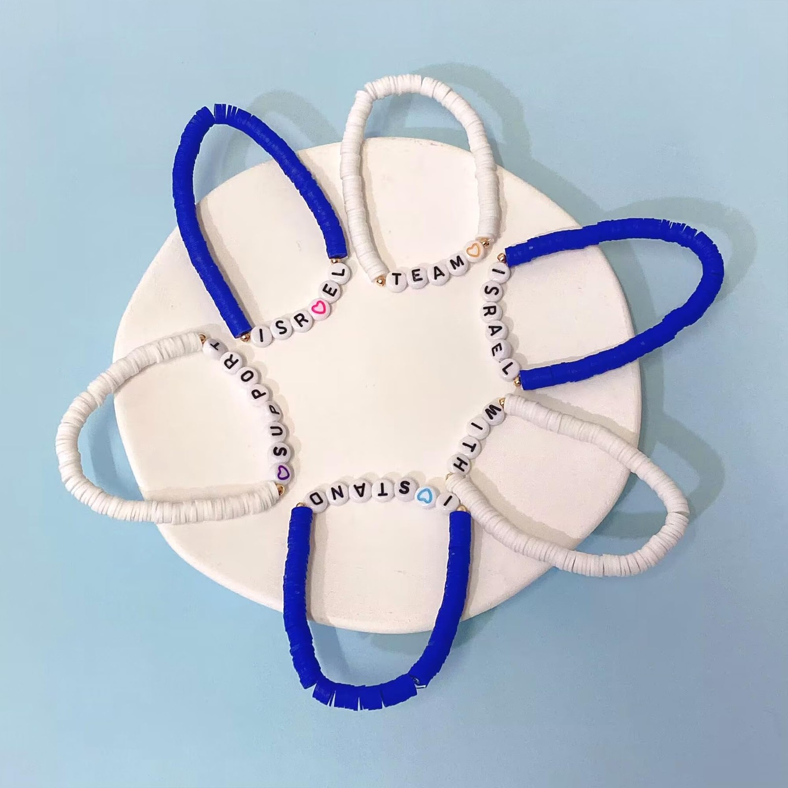 6PCS Israel Bracelet Set Israel Flag Friendship Bracelets Bulk I Stand with Isra