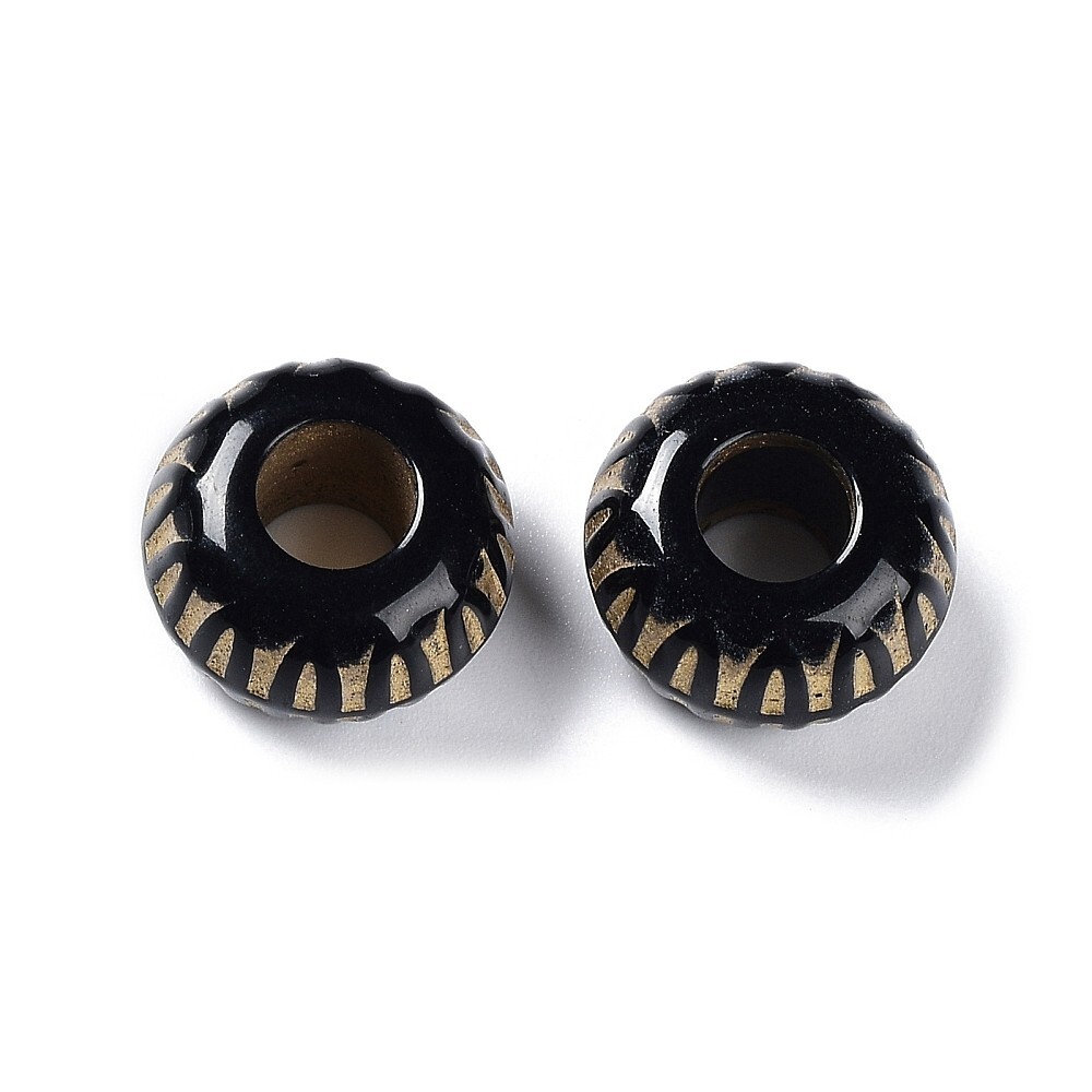 50 pc Acrylic Black Gold Rondelle Spacer Beads – 19mm – Matte – For Paracord