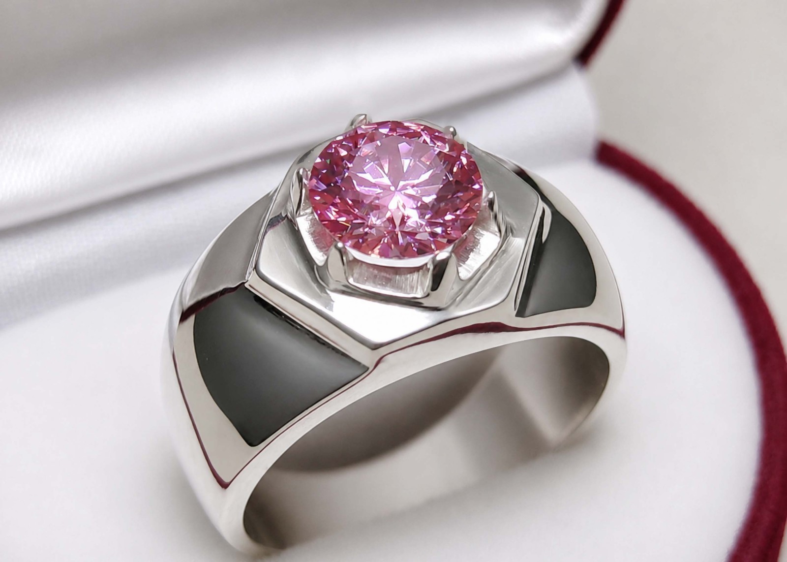 2 Carat Diamond Cut Pink Fire Moissanite Sterling Silver 925 Handmade Star Ring