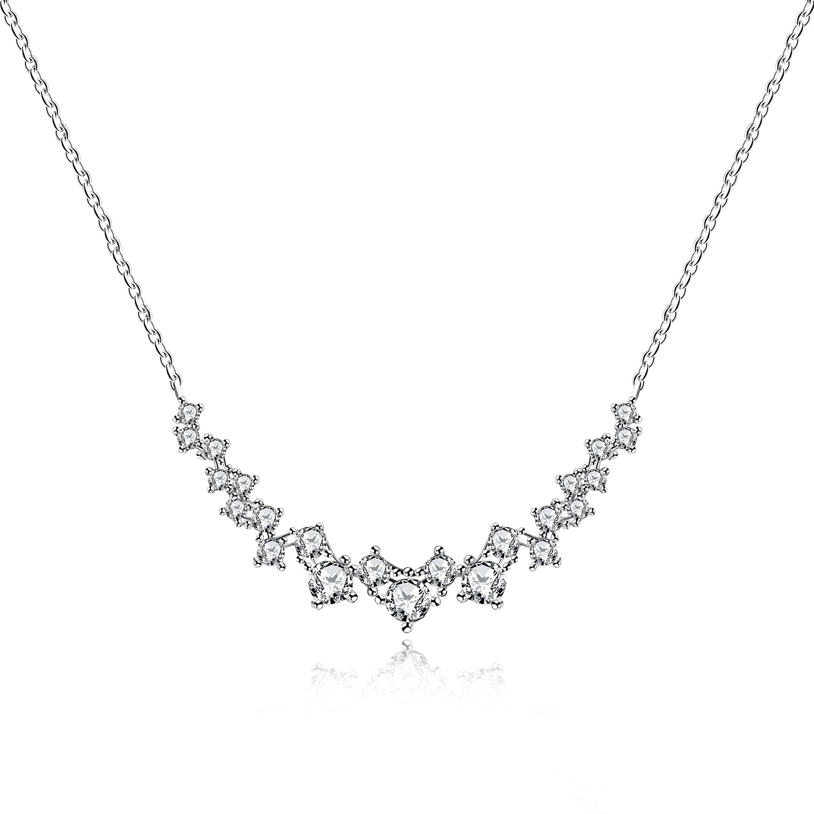 Womens Platinum Plated Round Cubic Zirconia Choker Necklace Light Luxury Clavicl