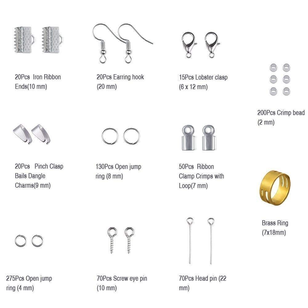877x Jewelry Making Kit Sterling Silver Findings Wrapping Wire Pliers Tools Set