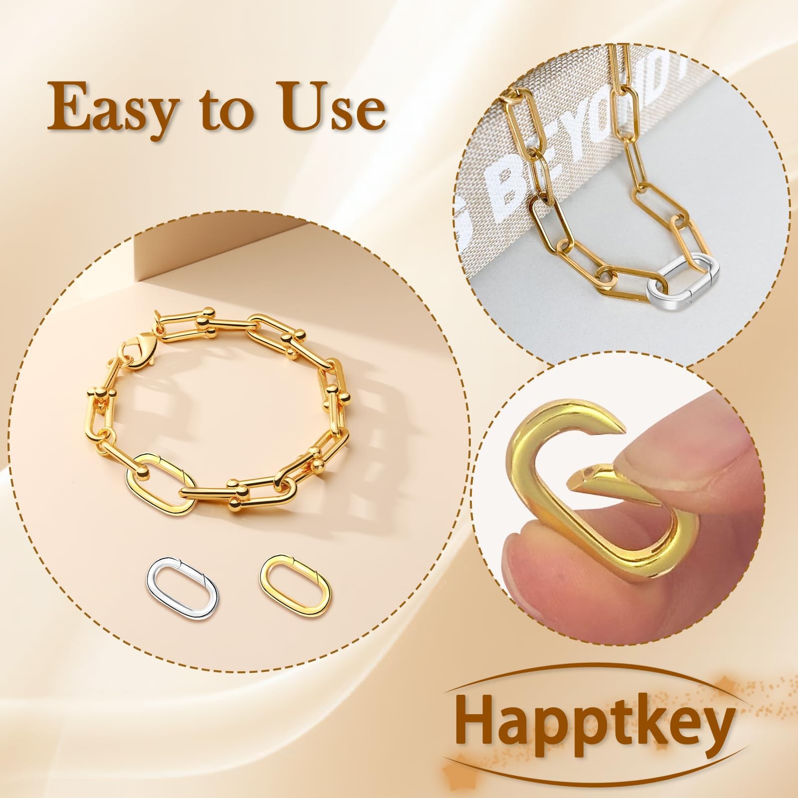 5PCS Oval Clasp Carabiner Necklace Connector Stainless Steel Spring Clasps Brace
