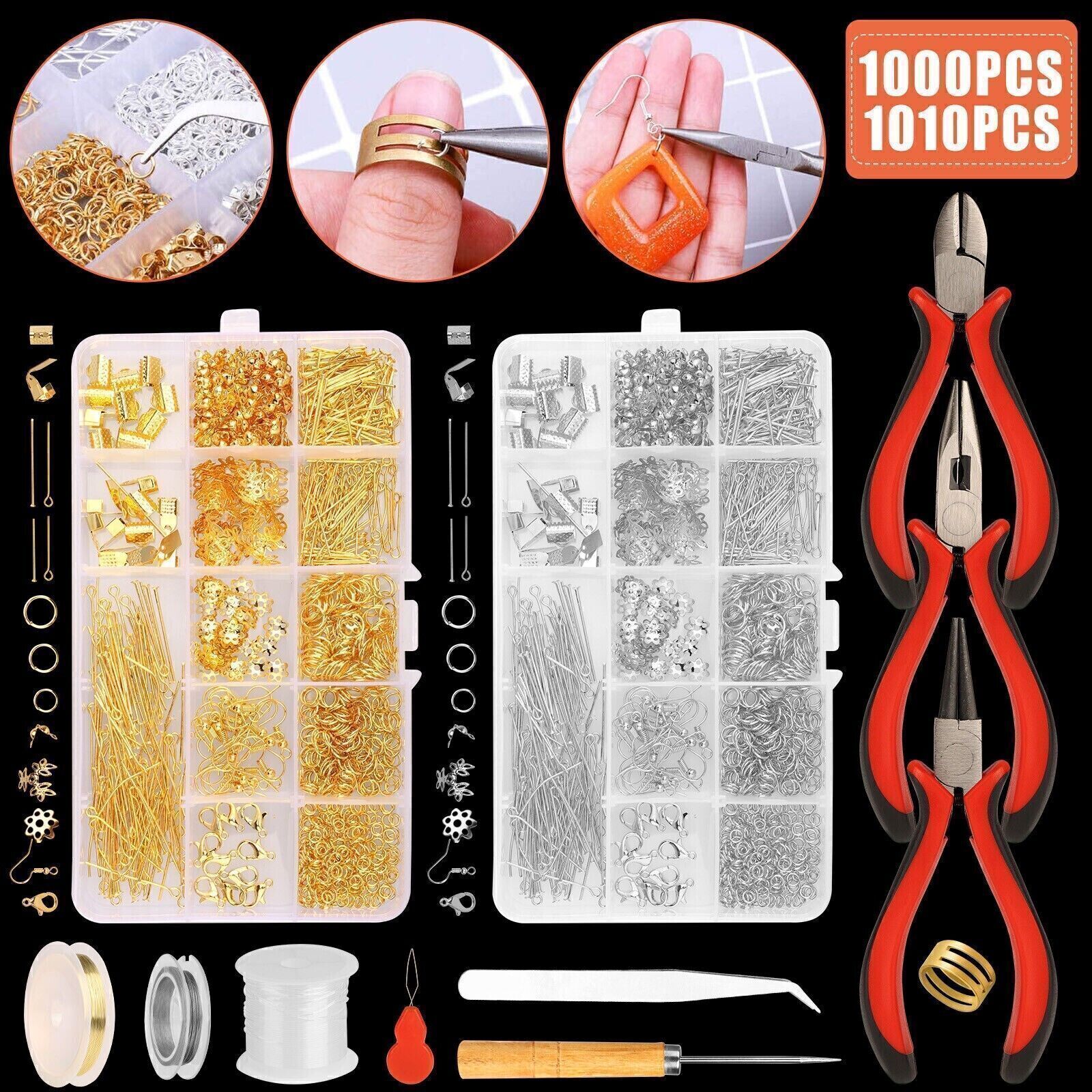 2010x Jewelry Making Supplies Kit Findings Wire Pliers Set DIY Earring Necklace