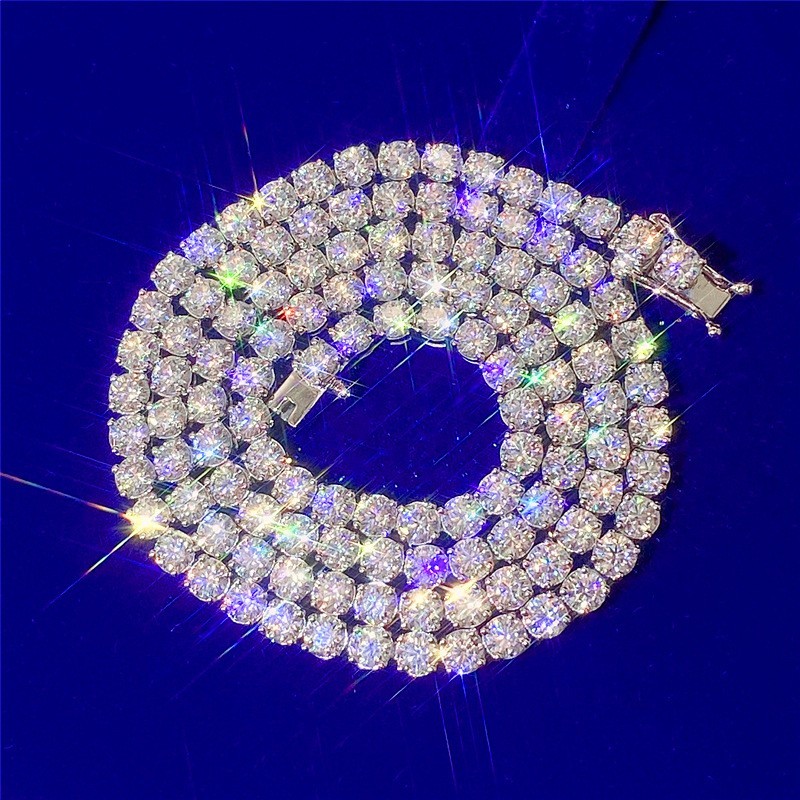 925 Solid Silver Tennis Cuban Chain Moissanite Diamond Necklace 2-6.5 mm Width