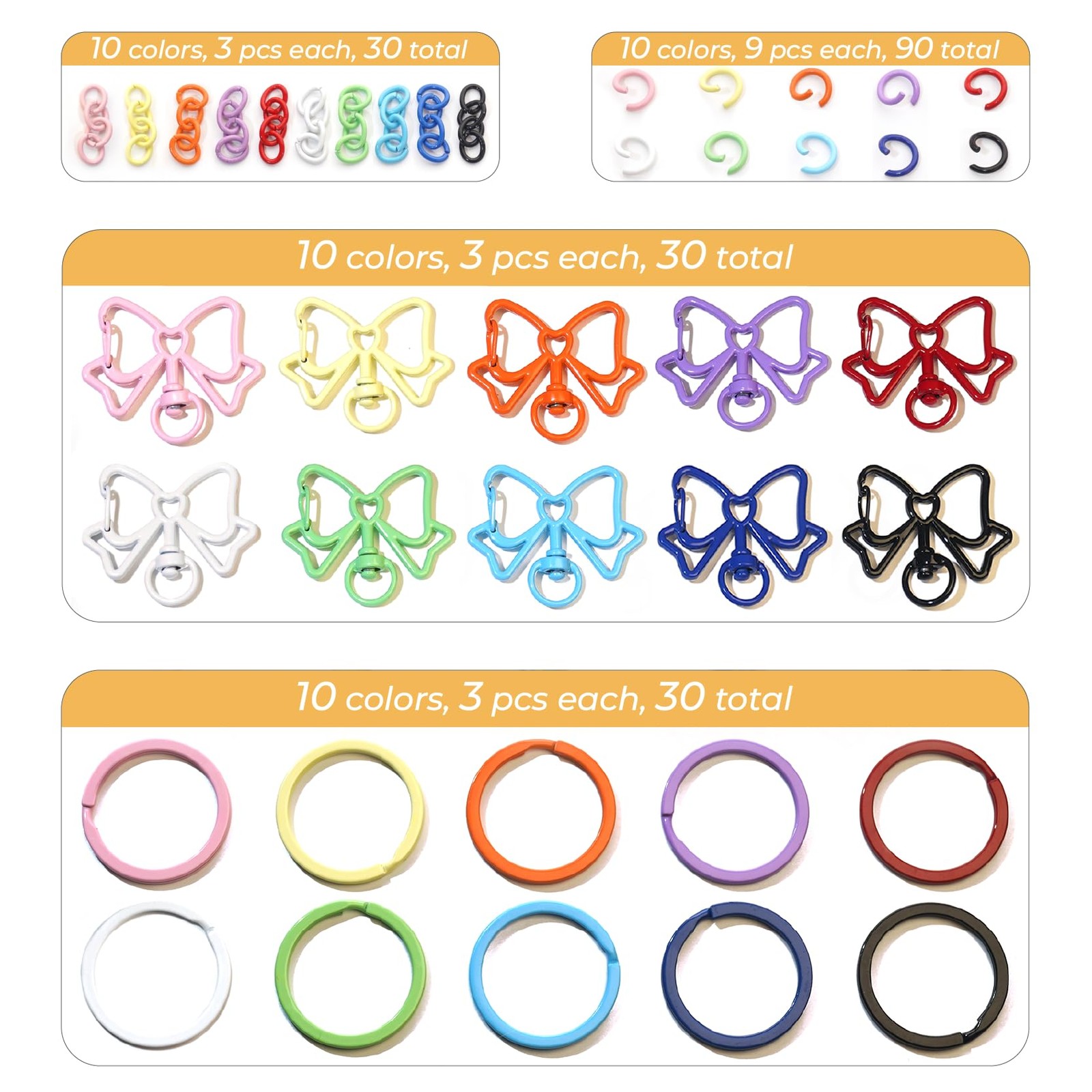 180PCS Colorful Bow Keychain Clasp DIY Set – 10 Pastel Colors with 30 Clasps,…
