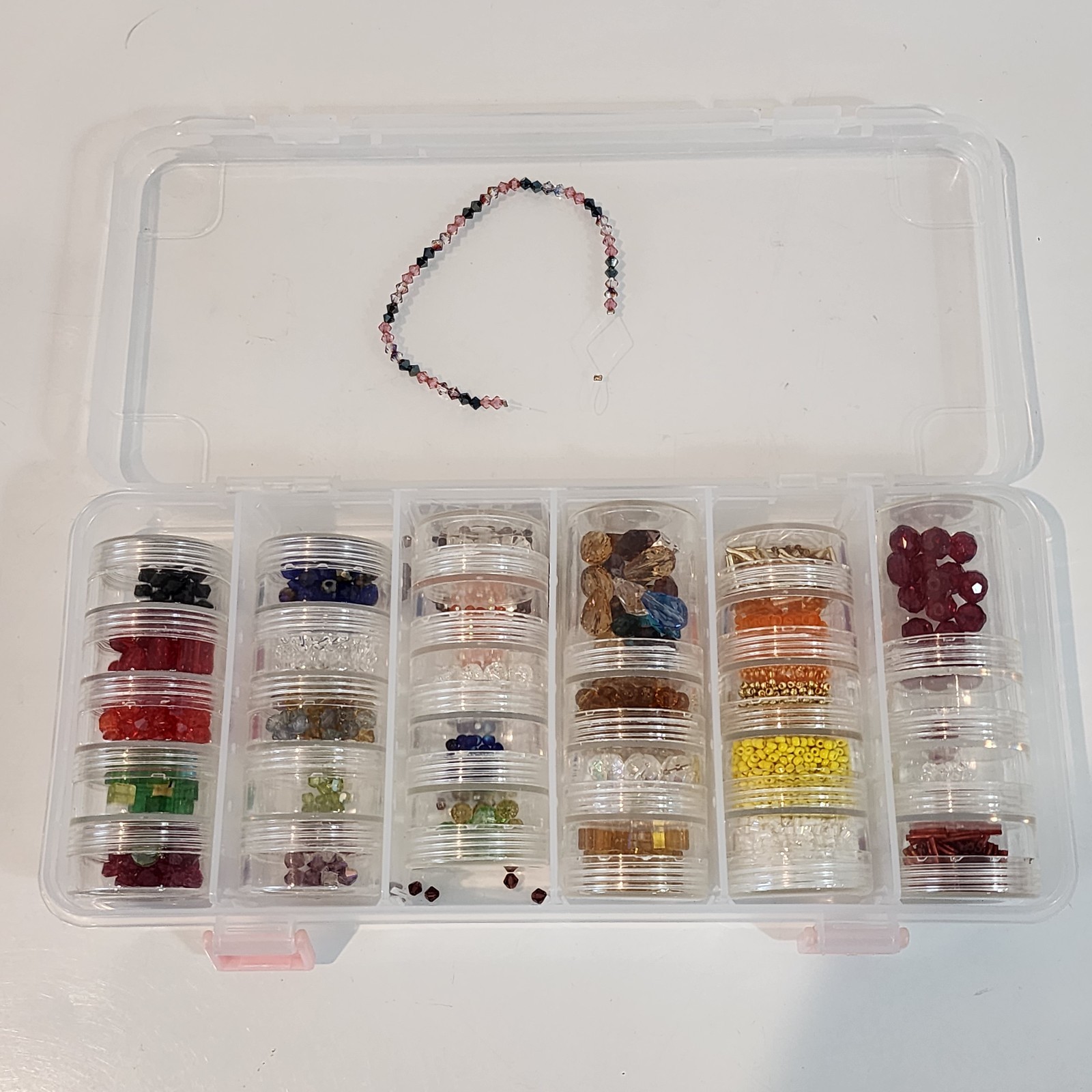 Bead Starter Set Clear Plastic Case w/ Multi Colored Sized Beads 10-3/4 x 5