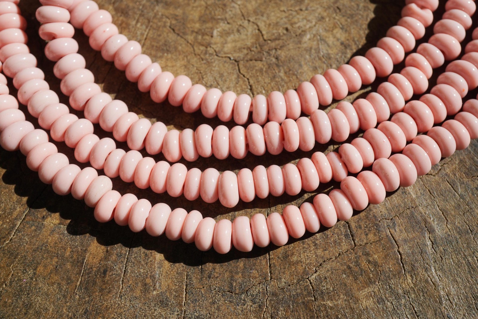 Pink Java Glass Beads (6-7mm) Donut Shape Artisan Made (2879A578) Indonesian