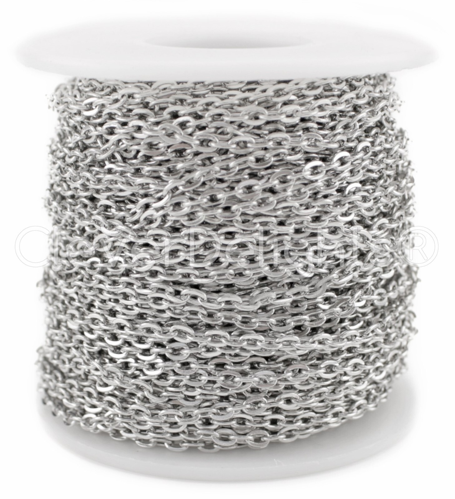 Cable Chain – 3x4mm Link – Platinum Color – 30 100 500 Feet – Bulk Craft Spool