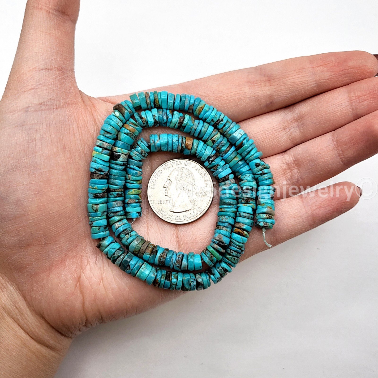 Natural Turquoise Slice Disc Heishi– 6mm Bead Blue and Brown Turquoise – 16″