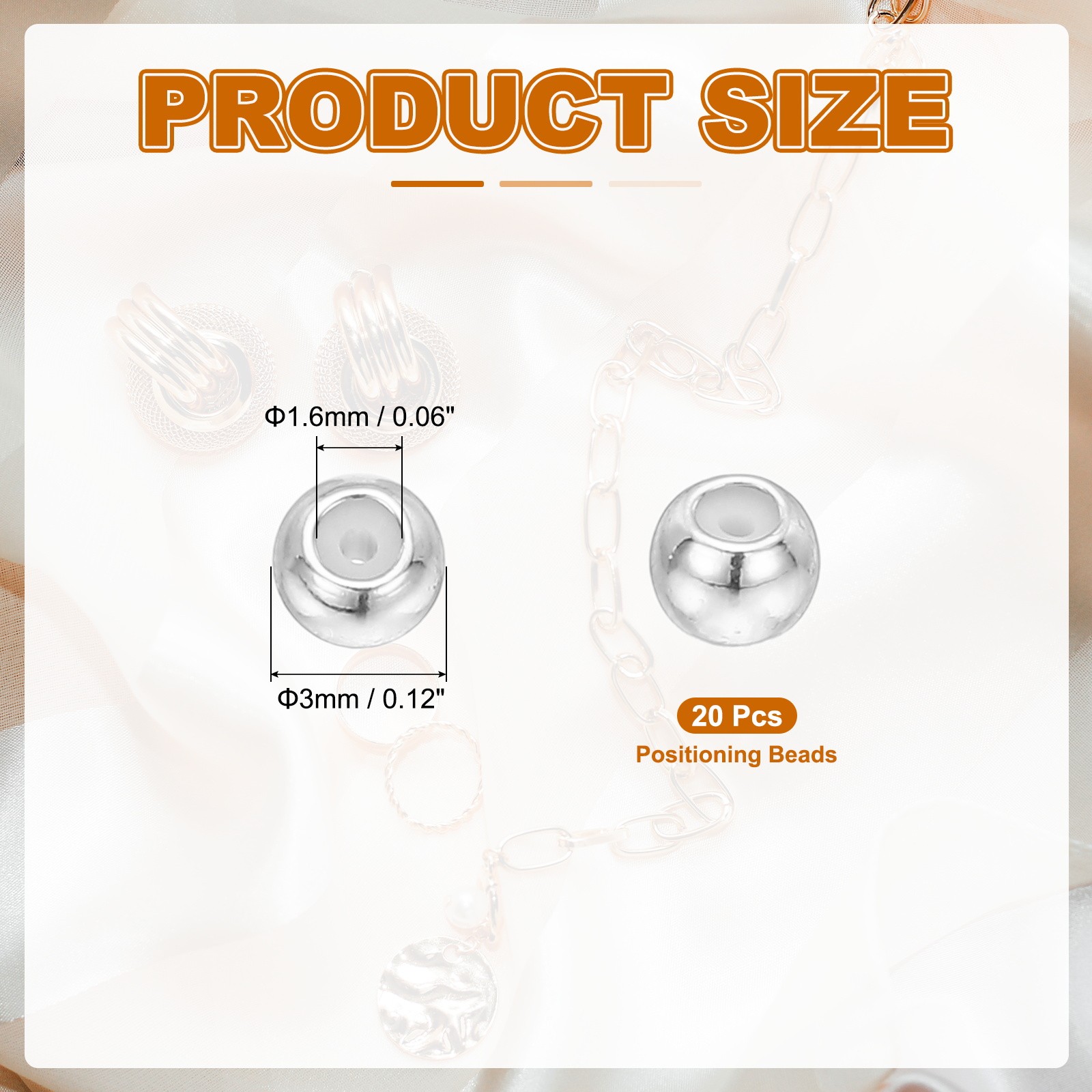 20Pcs 3mm Positioning Spacer Beads, Silver