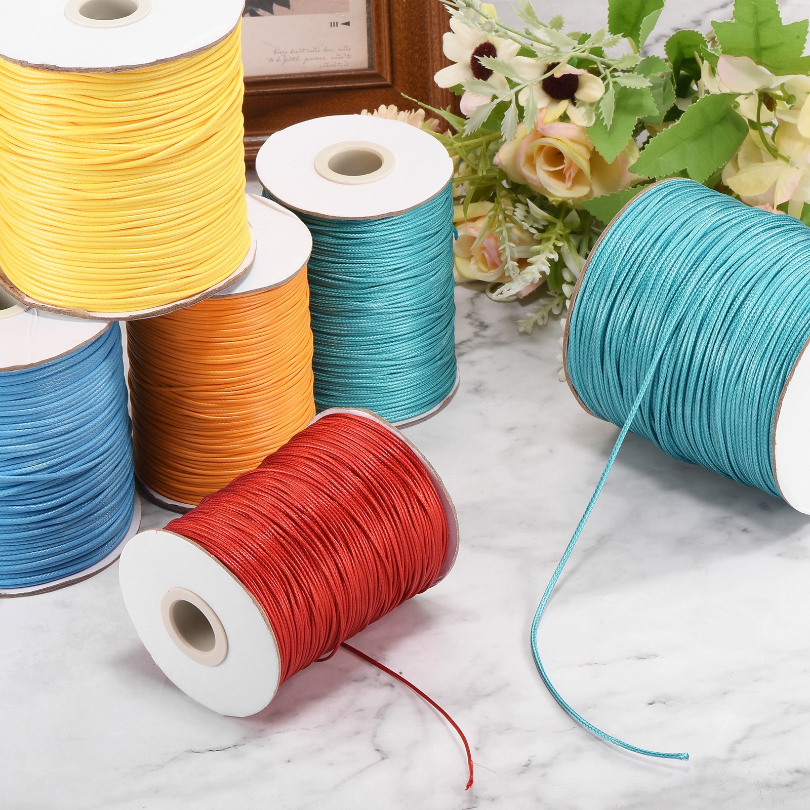 Blue-Green 1.2mm Waxed Cord 175 Yard Wax Bead Thread String for Jewelry Make