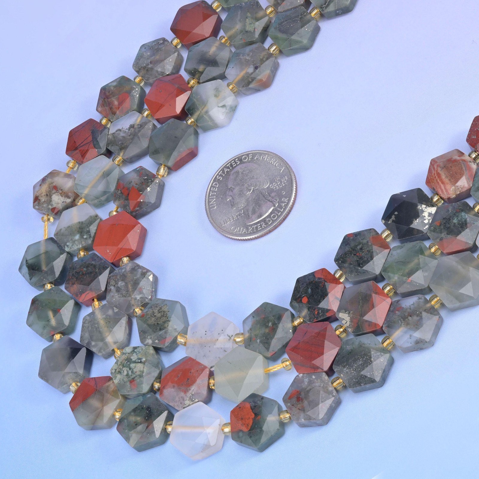 African Bloodstone Flat Faceted Hexagon Beads 12mm 15.5 Inch Strand