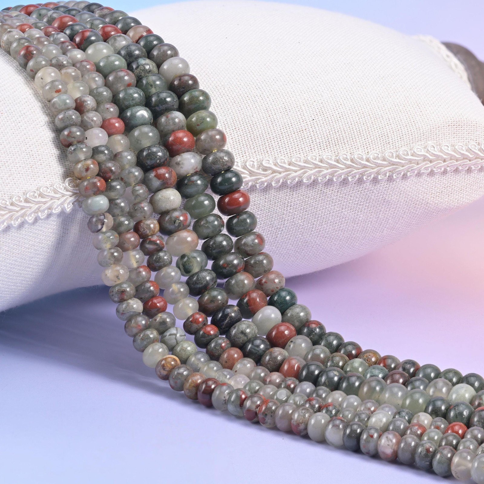 African Bloodstone Smooth Rondelle Beads Jewelry Making 4x6mm 5x8mm 15.5″ Strand