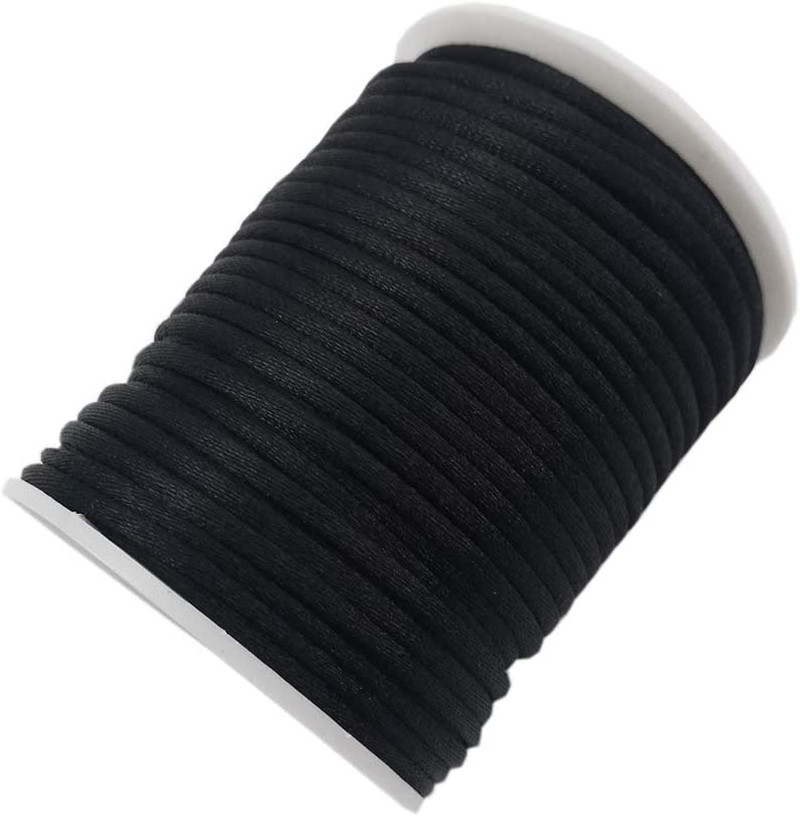 3mm Black Satin Cord 50 Yards Rattail Silk Thread For Jewelry Making DIY
