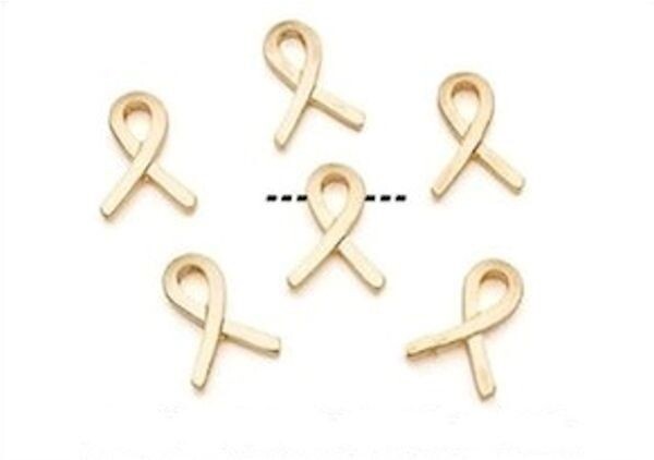 Bead, 6 Gold Plated Pewter 11x15mm Ribbon Awareness Beads *