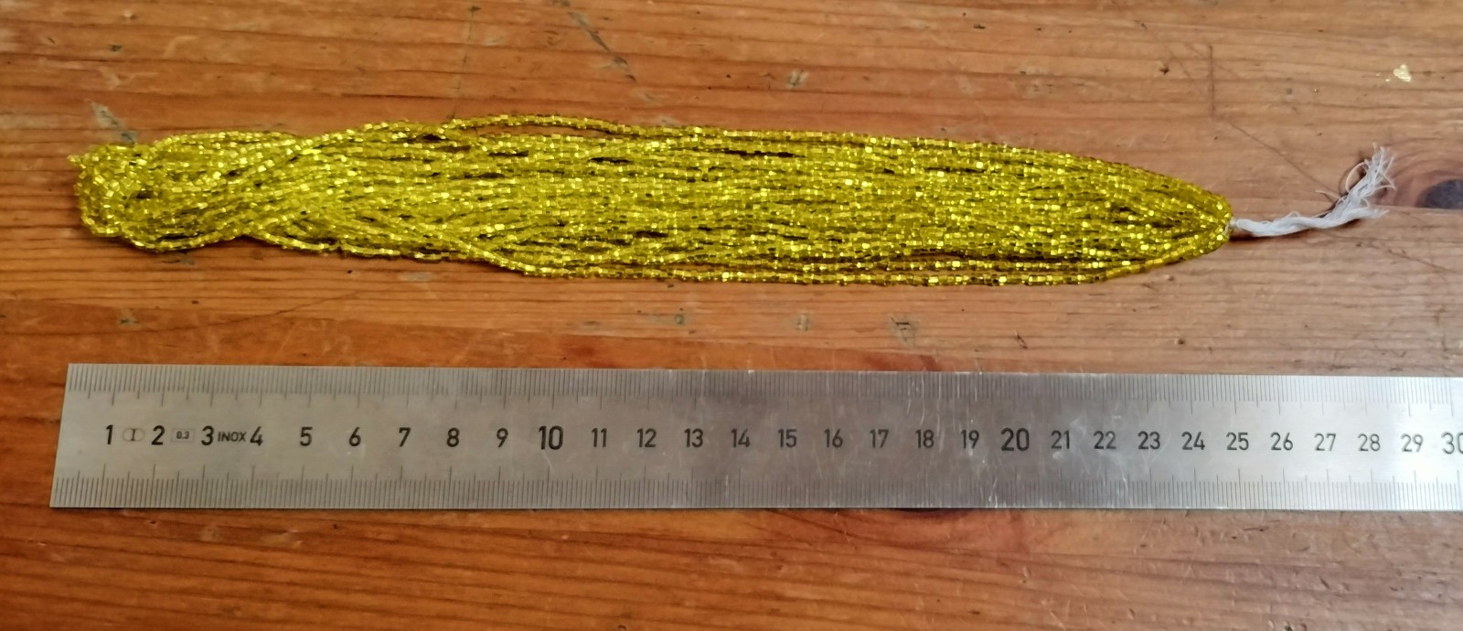 Antique trading Bohemian Cadmium Glass Beads – cut sead beads on original thread