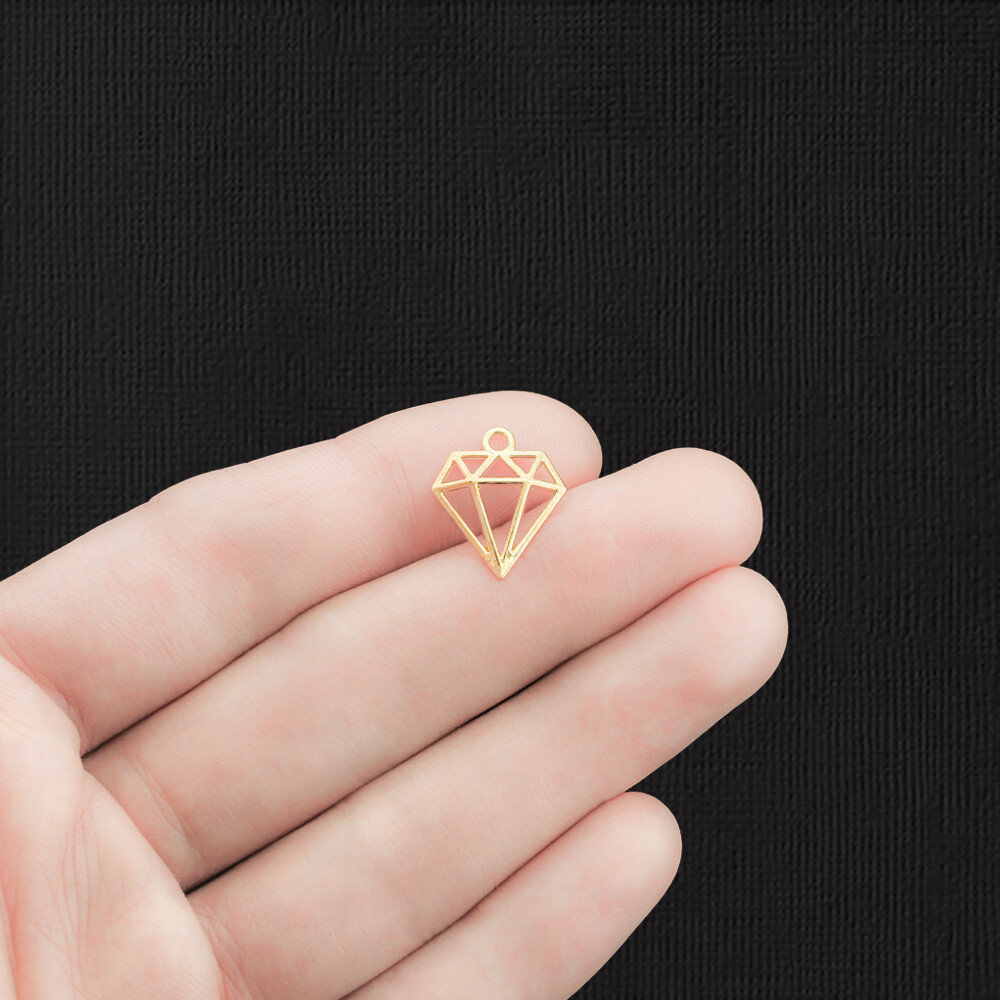 10 Diamond Charms Gold Tone Geometric Outline- GC429