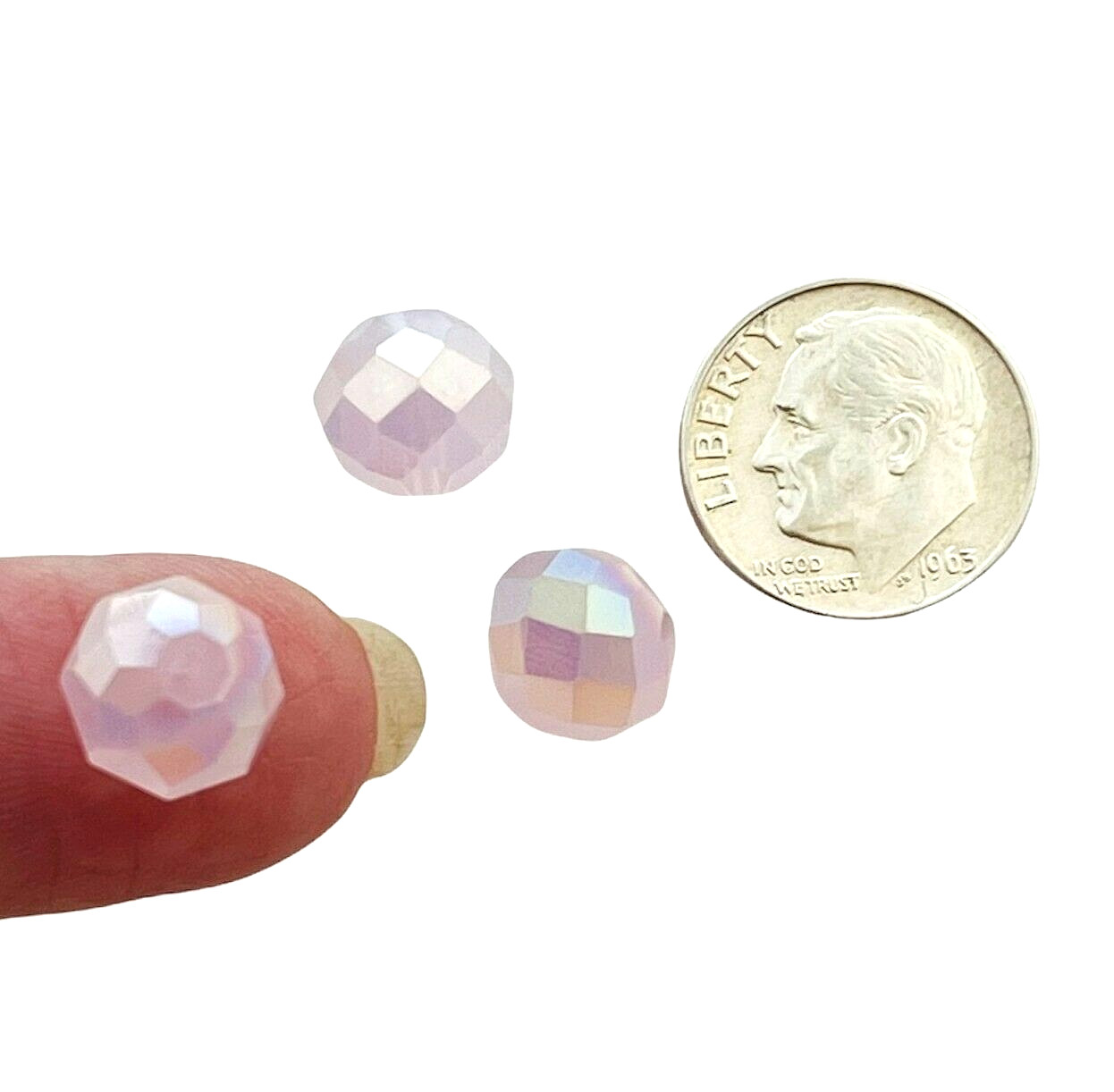 25 Powder Pink Celestial Crystal AB Aurora Borealis 9mm Faceted Round Beads