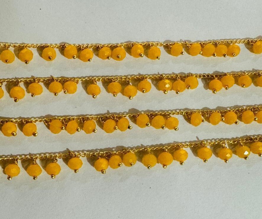 6mm Yellow Faceted Glass Beaded Cluster Chain – Wire Wrapped Dangle Bead Chain