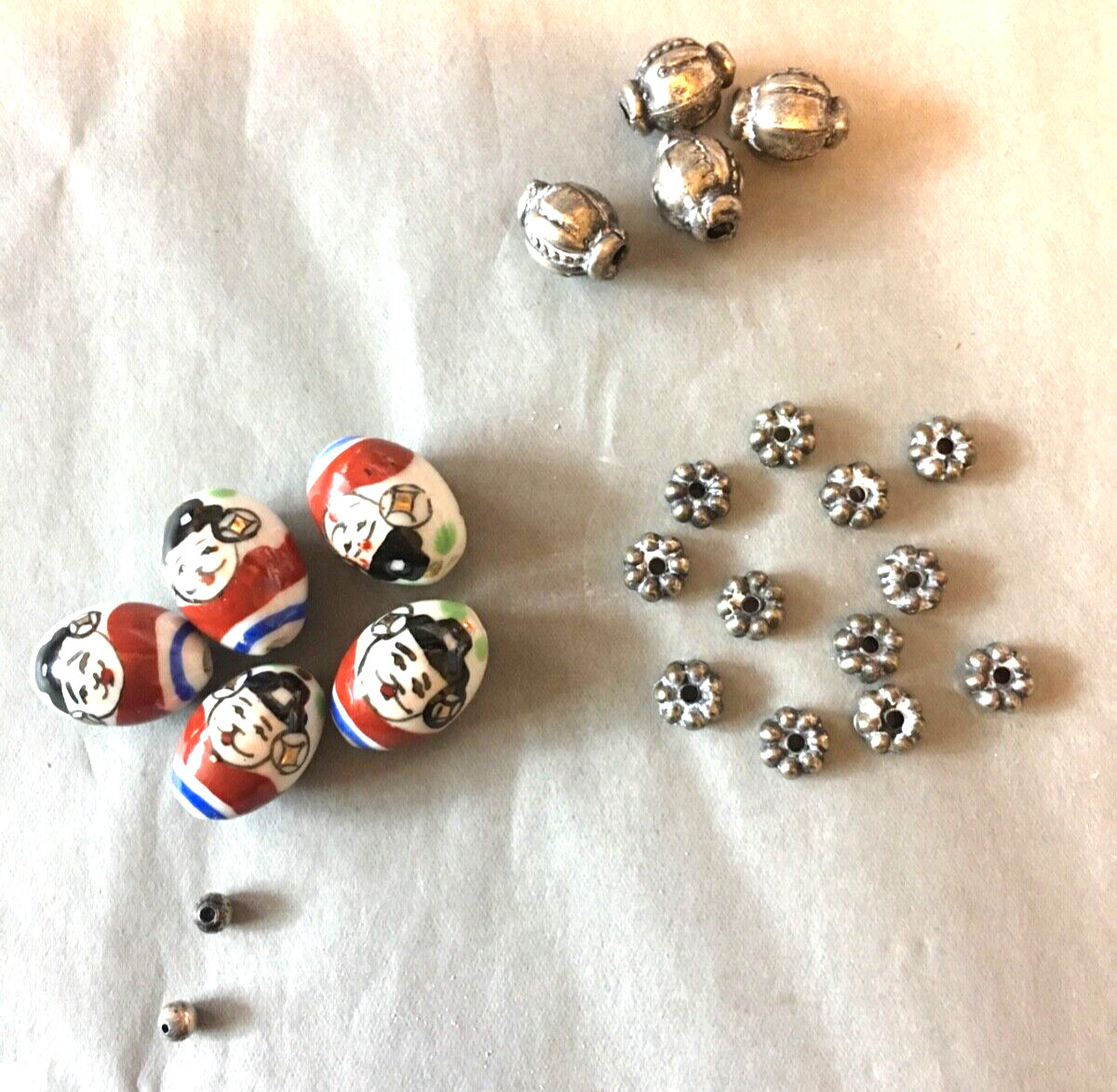 Craft Beads Hand Painted Porcelain Chinese Faces People Silver Beads & Spacers