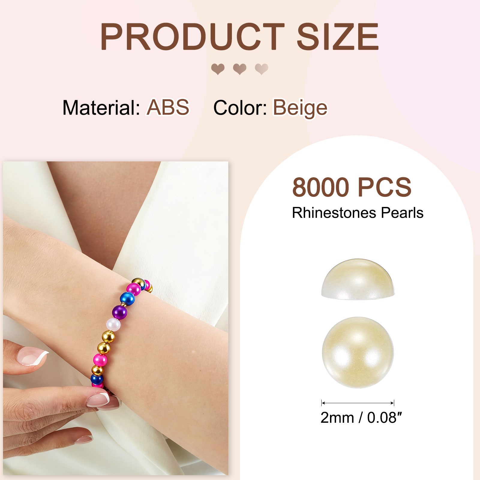 8000 Pcs 2mm Beige Half Round Pearls Beads for Crafting