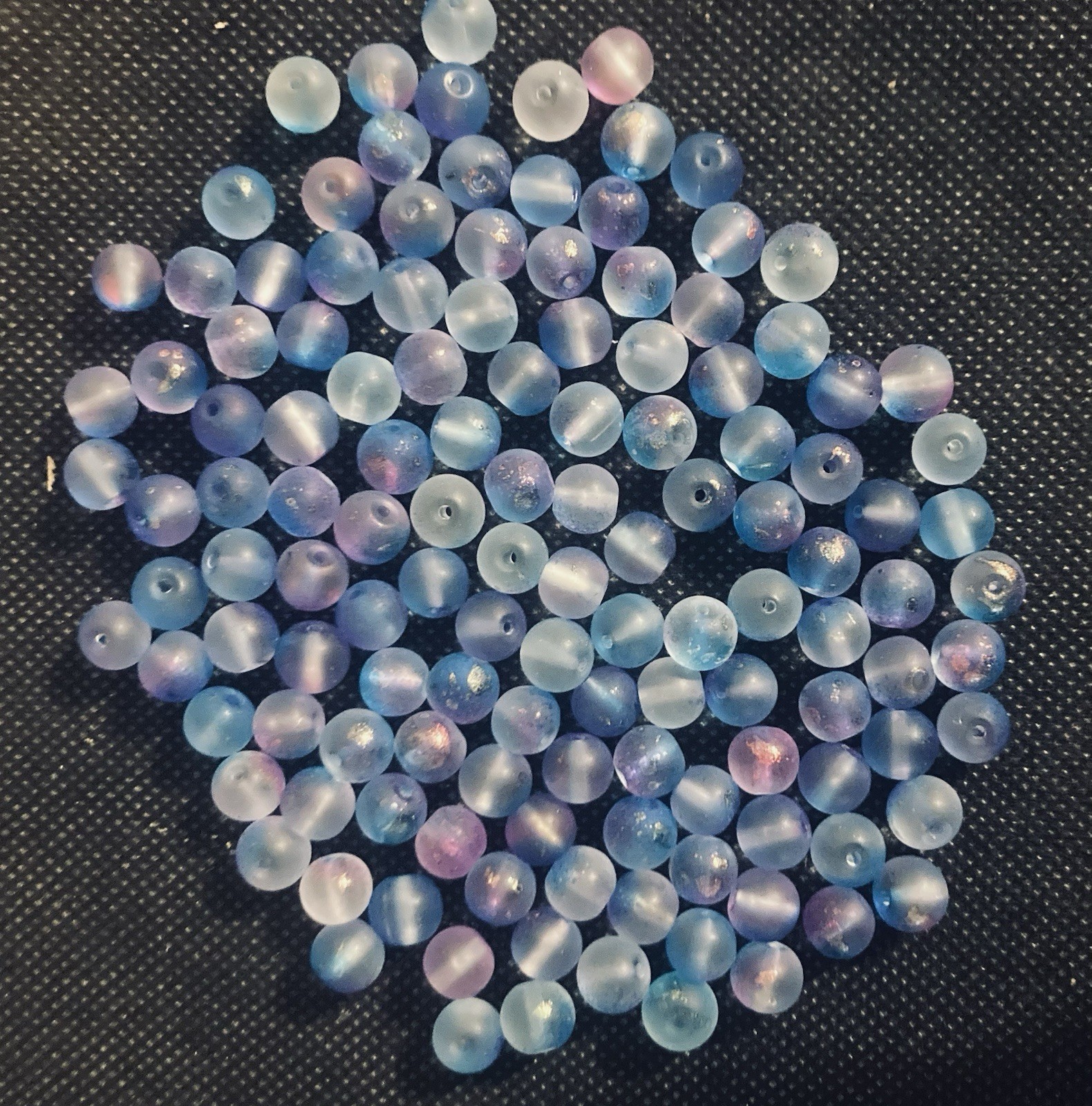Frosted Glass 8mm Powder Round Beads Lot of 120 Assorted Colours W/ Gold Specks