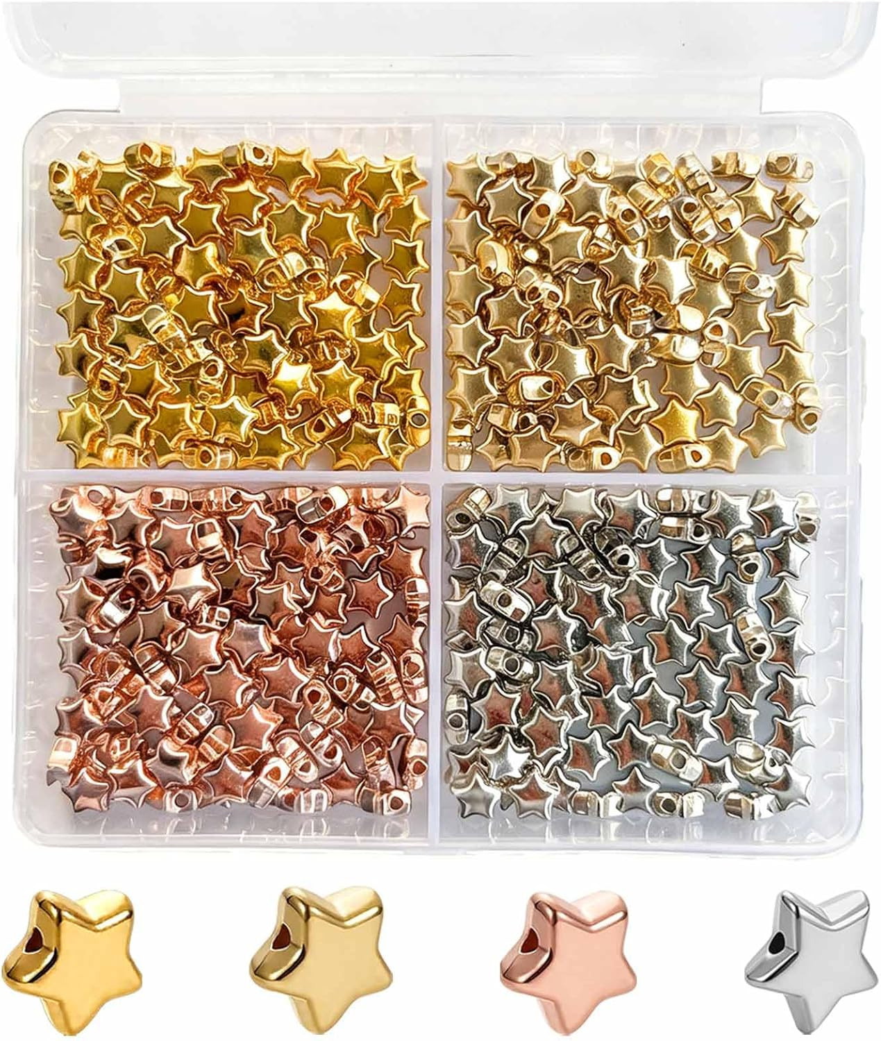 400 Pcs Star Beads 6Mm Gold Star Beads Metal Stars Beads for Crafts DIY Stars Ch