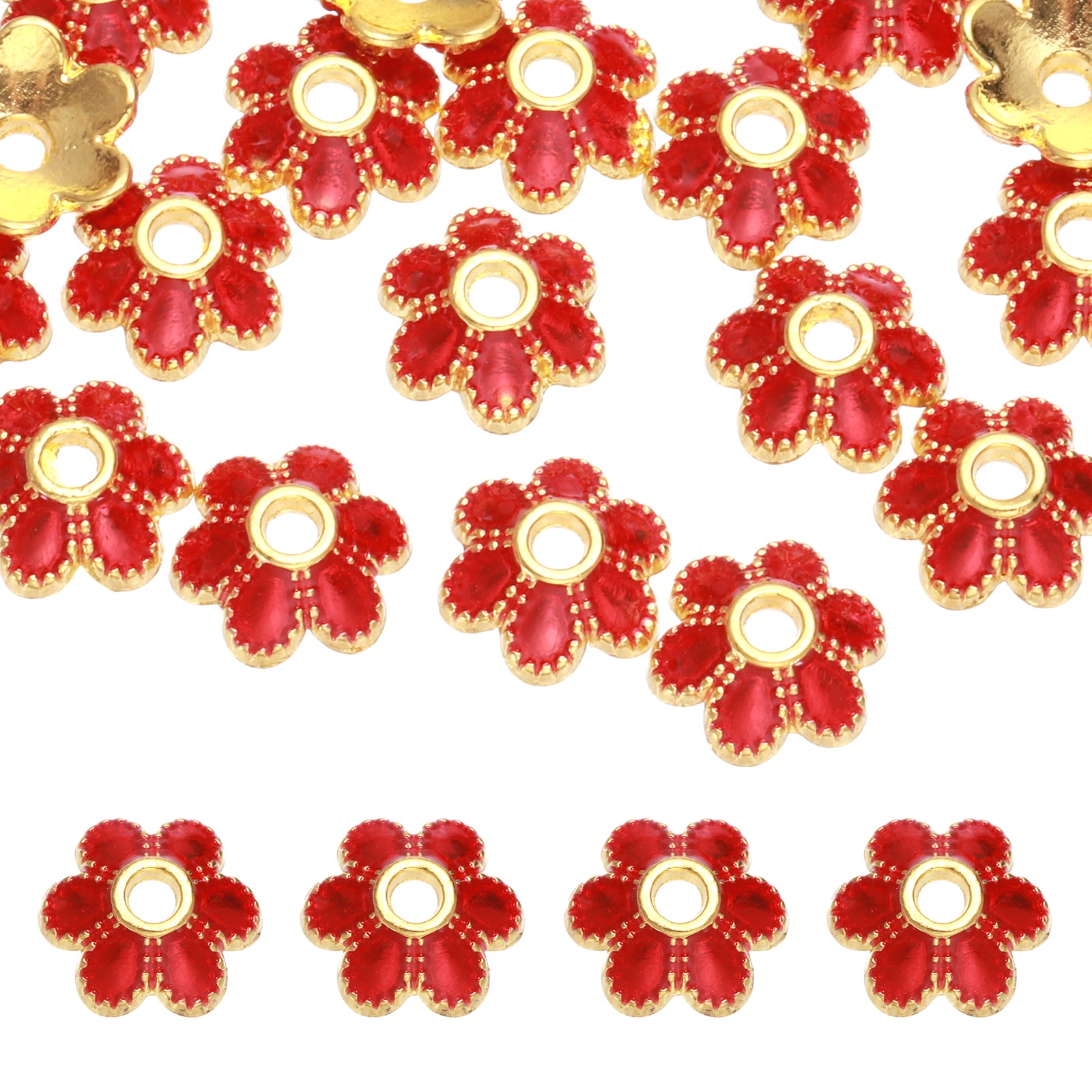 20Pcs 8×3 mm Flower Beads Caps Enamel Bead End Spacers Red